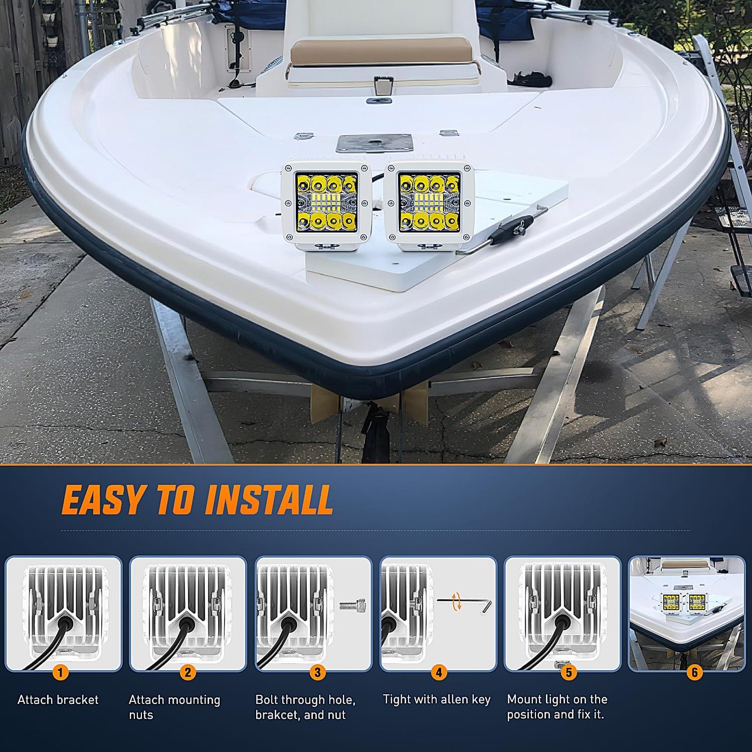 imageNilight LED Pods 2Pcs 3 Inch 42W LED Cubes Spot Flood Combo Square Driving Fog Off Road Work Lights for Trucks Pickup Golf Cart SUV ATV UTV 4x4 Van CamperWhite Shell White Light