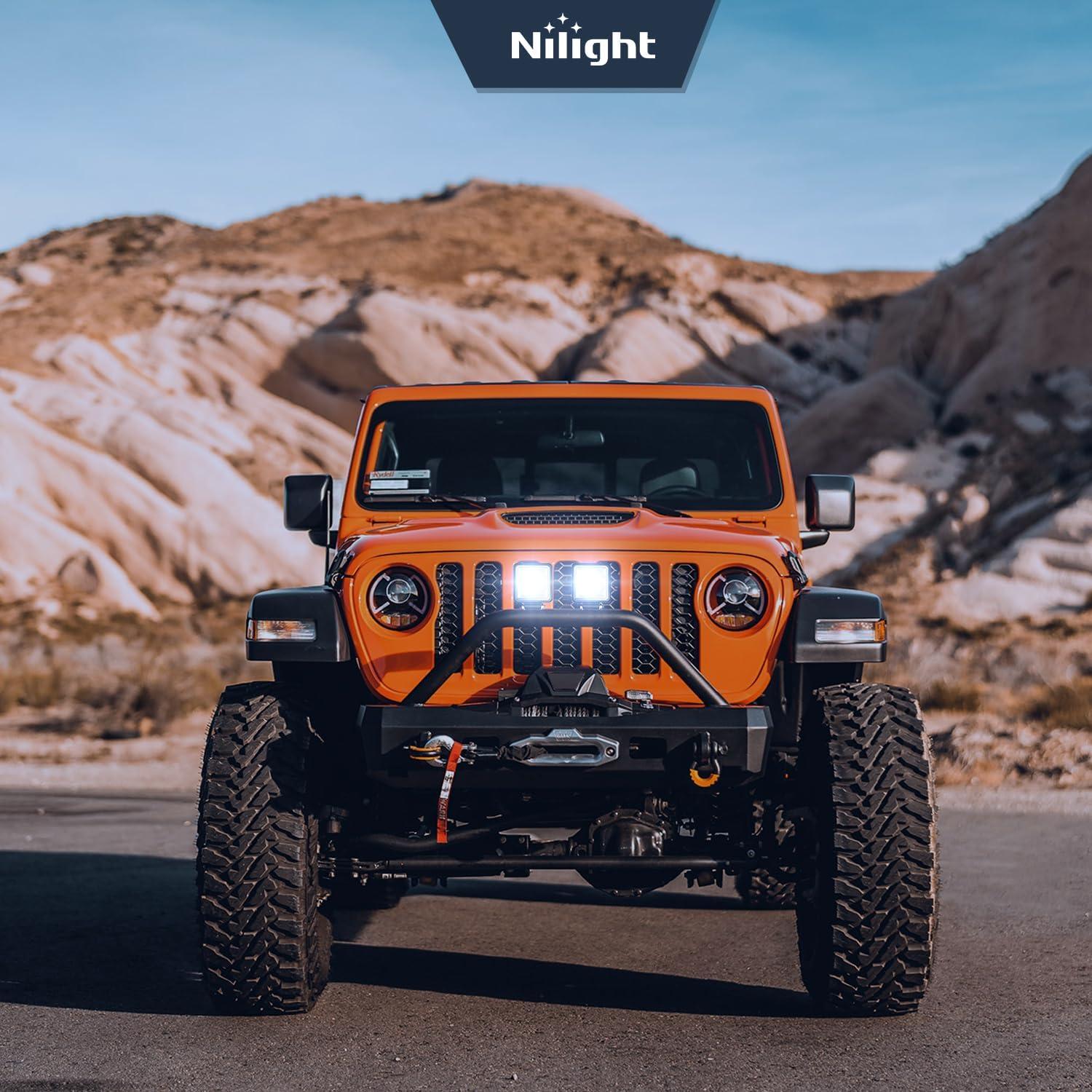 imageNilight LED Pods 2Pcs 45Inch 42W 4200LM Round Flood Light Off Road Fog Lights Driving Roof LED Light Bar Work Light for ATV UTV SUV Truck Boat 15017CBSquare 48LED Pod Lights