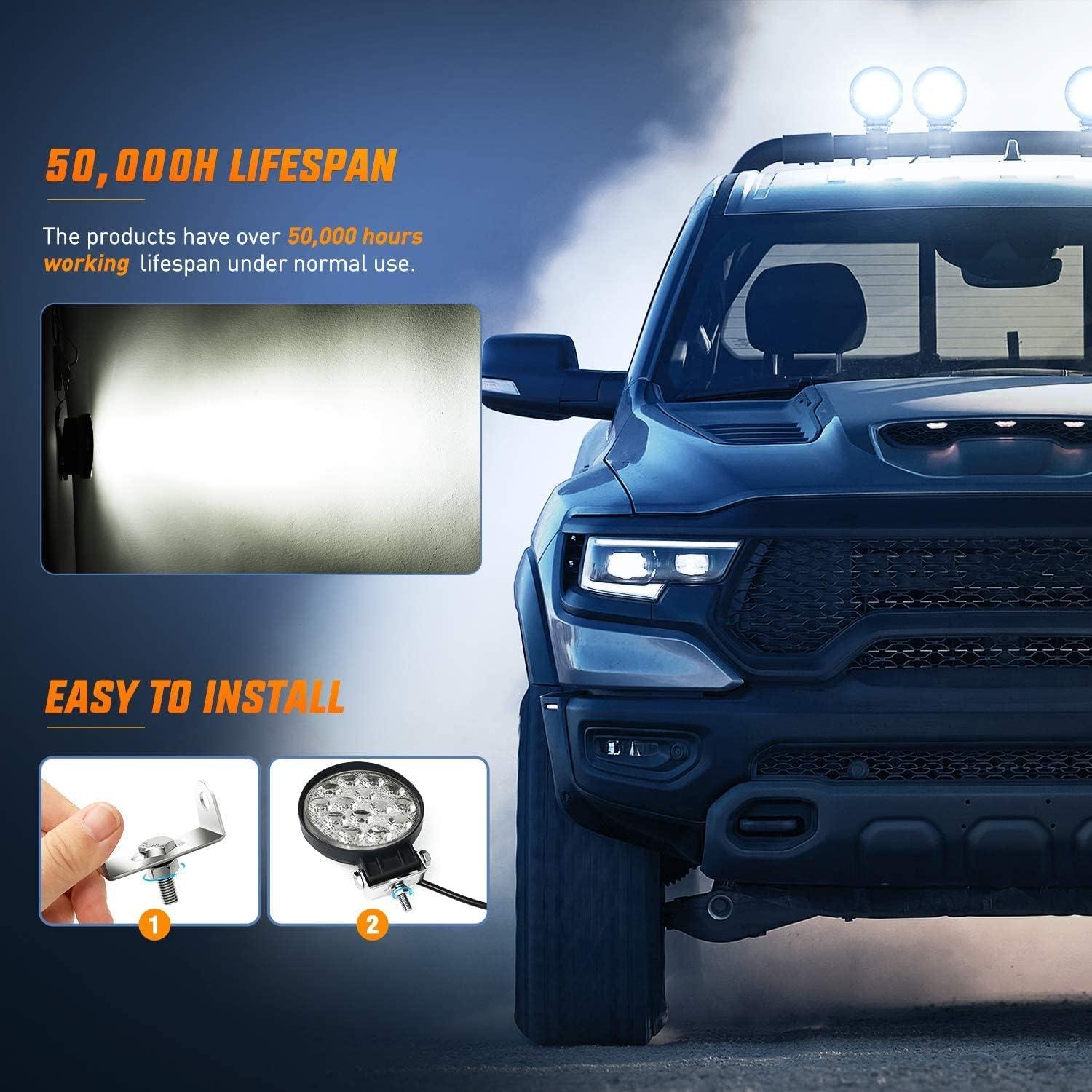 imageNilight LED Pods 2Pcs 45Inch 42W 4200LM Round Flood Light Off Road Fog Lights Driving Roof LED Light Bar Work Light for ATV UTV SUV Truck Boat 15017CBBlack House