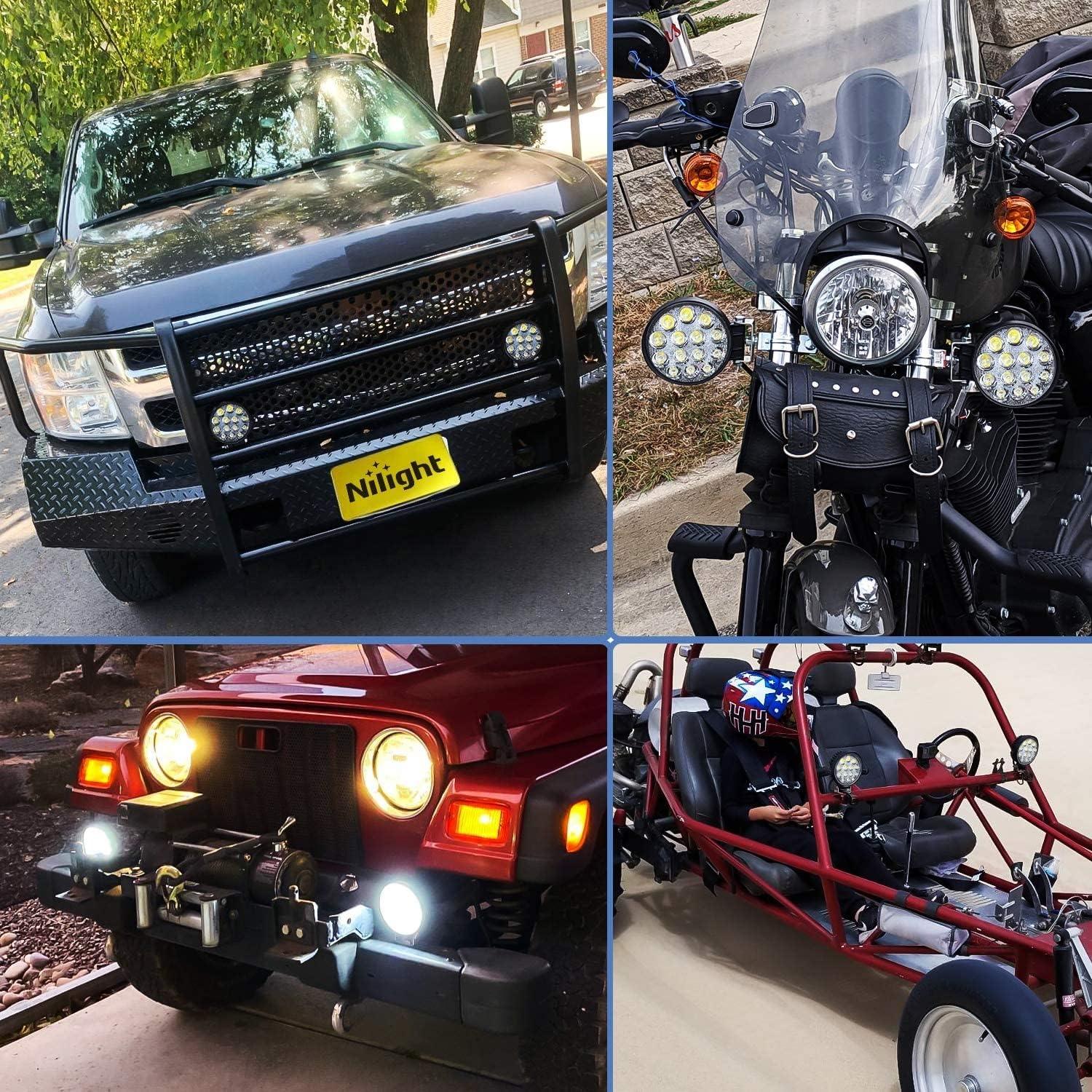 imageNilight LED Pods 2Pcs 45Inch 42W 4200LM Round Flood Light Off Road Fog Lights Driving Roof LED Light Bar Work Light for ATV UTV SUV Truck Boat 15017CBBlack House