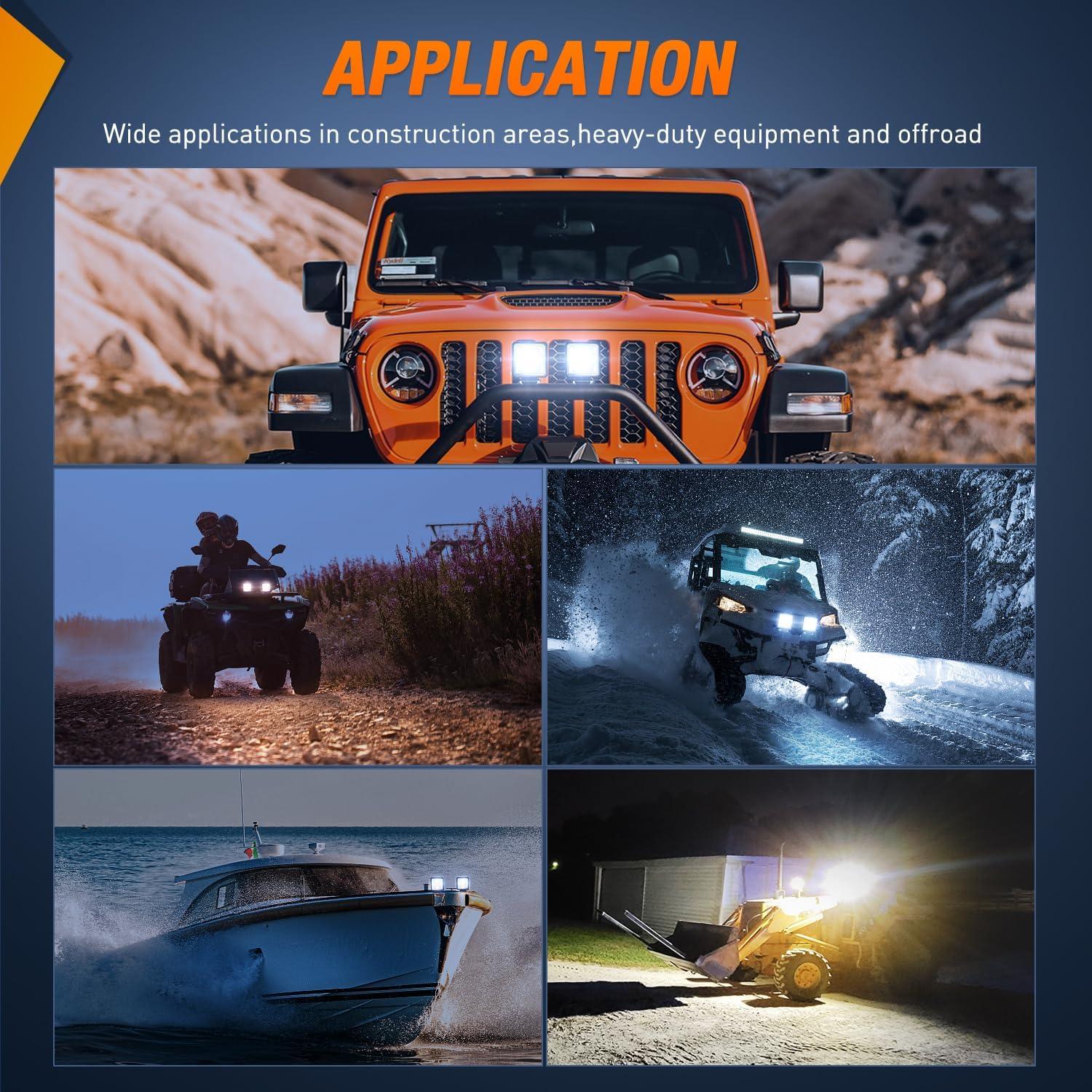 imageNilight LED Pods 2Pcs 45Inch 42W 4200LM Round Flood Light Off Road Fog Lights Driving Roof LED Light Bar Work Light for ATV UTV SUV Truck Boat 15017CBSquare 48LED Pod Lights