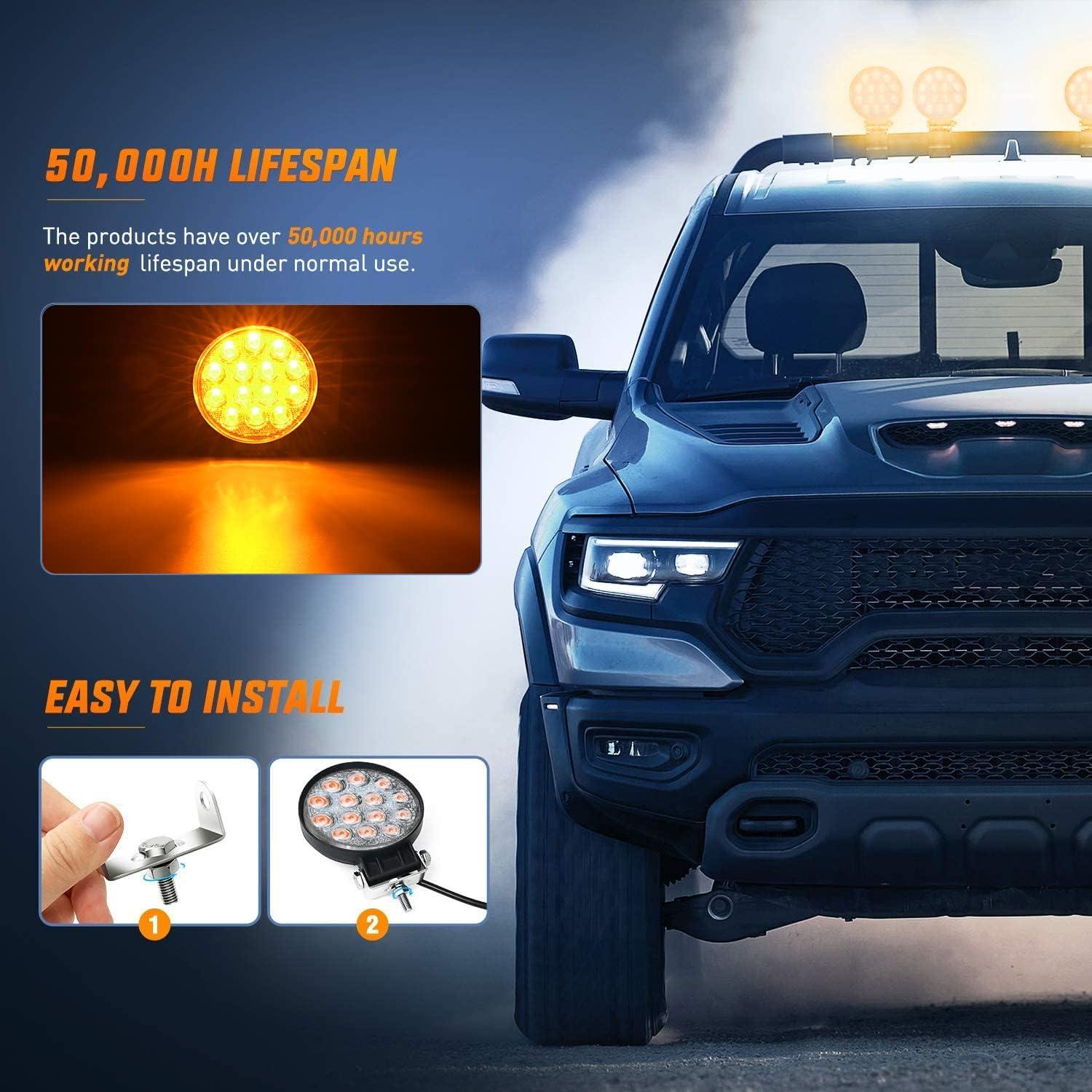 imageNilight LED Pods 2Pcs 45Inch 42W 4200LM Round Flood Light Off Road Fog Lights Driving Roof LED Light Bar Work Light for ATV UTV SUV Truck Boat 15017CBAmber Pods Wiring Harness