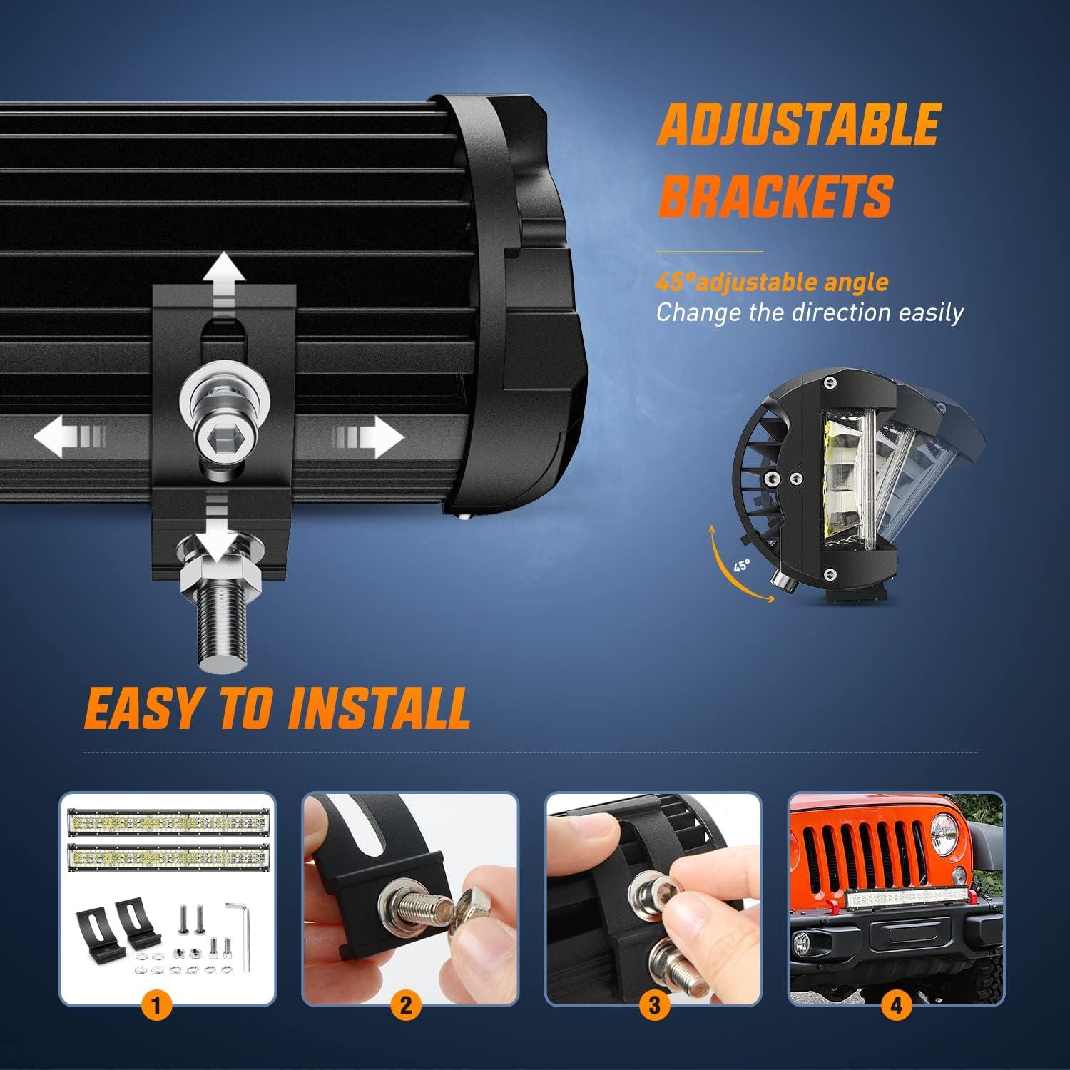 imageNilight Led Light Bar 12 Inch 72W Spot Flood Combo Off Road Fog Lights Driving LED Pods with Off Road 16AWG Wiring Harness Kit 1 Lead for Truck ATV UTV SUV Boat135Inch Side Shooter Light Wiring harness