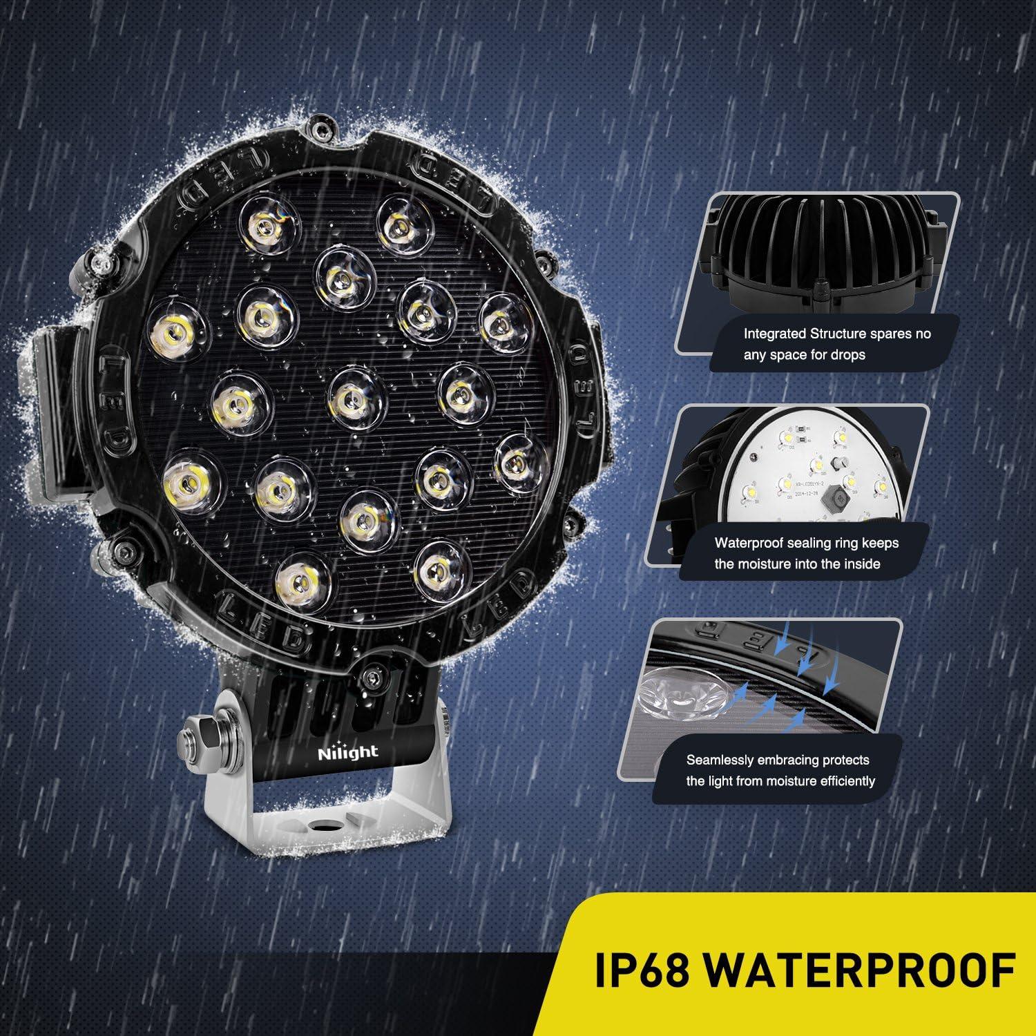 imageNilight Led Light Bar 2PCS 7quot 51w 5100LM Red Round Spot LED Light Pod Off Road Fog Driving Roof Bar Bumper for Jeep Truck ATV UTV SUVBlack