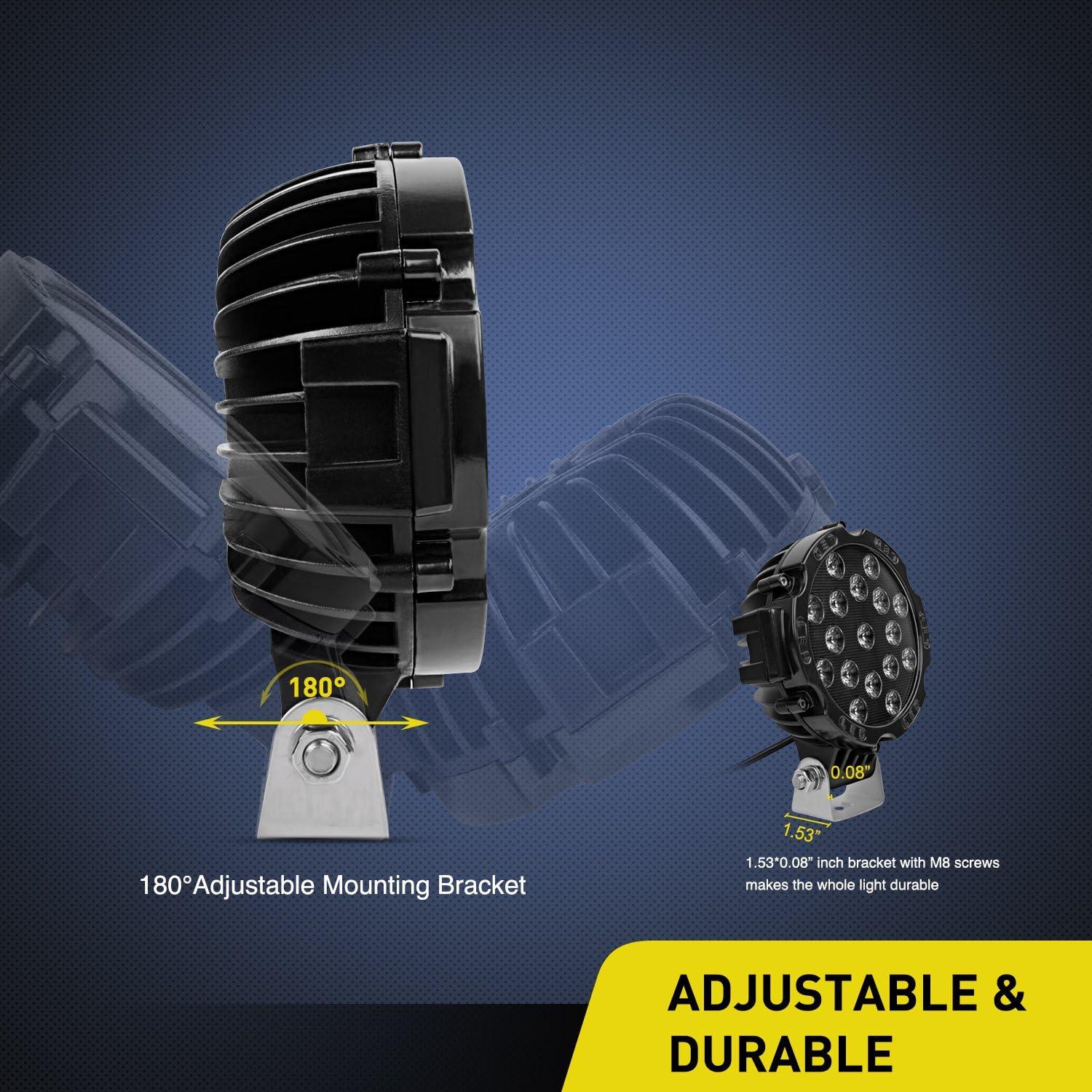 imageNilight Led Light Bar 2PCS 7quot 51w 5100LM Red Round Spot LED Light Pod Off Road Fog Driving Roof Bar Bumper for Jeep Truck ATV UTV SUVBlack