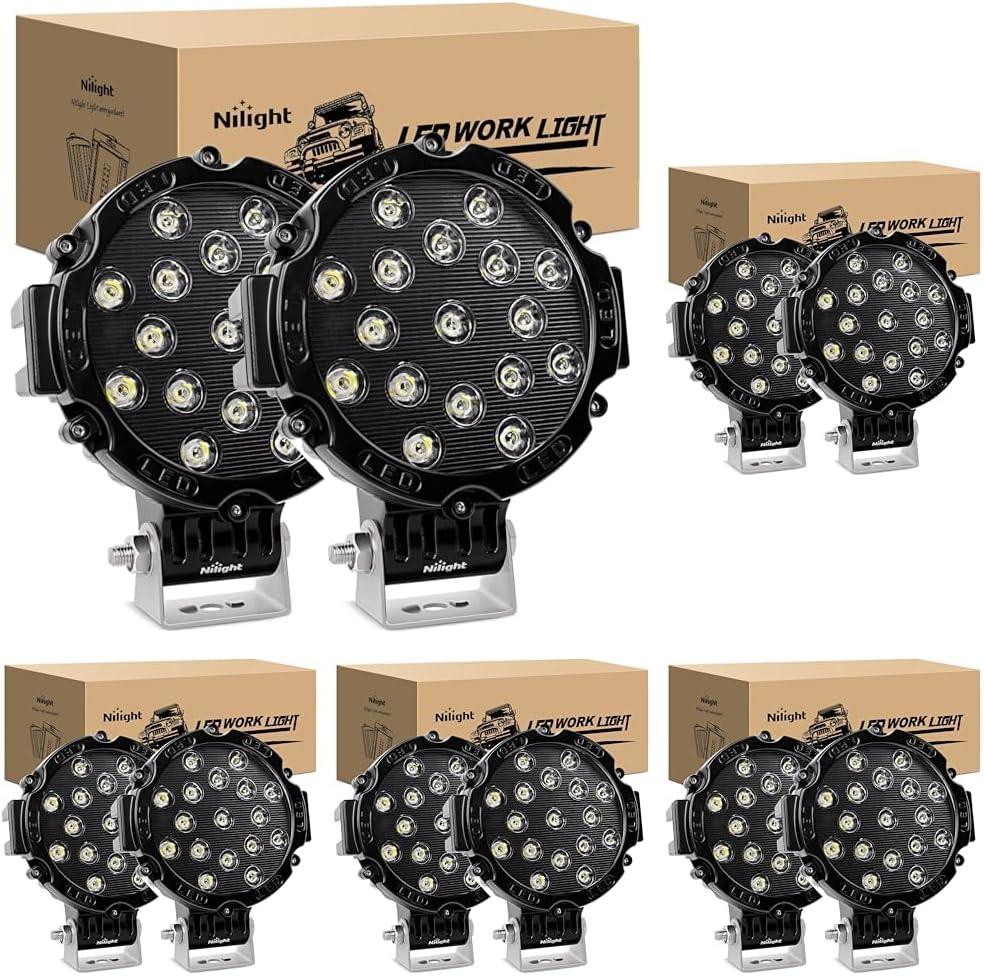 imageNilight Led Light Bar 2PCS 7quot 51w 5100LM Red Round Spot LED Light Pod Off Road Fog Driving Roof Bar Bumper for Jeep Truck ATV UTV SUVBlack