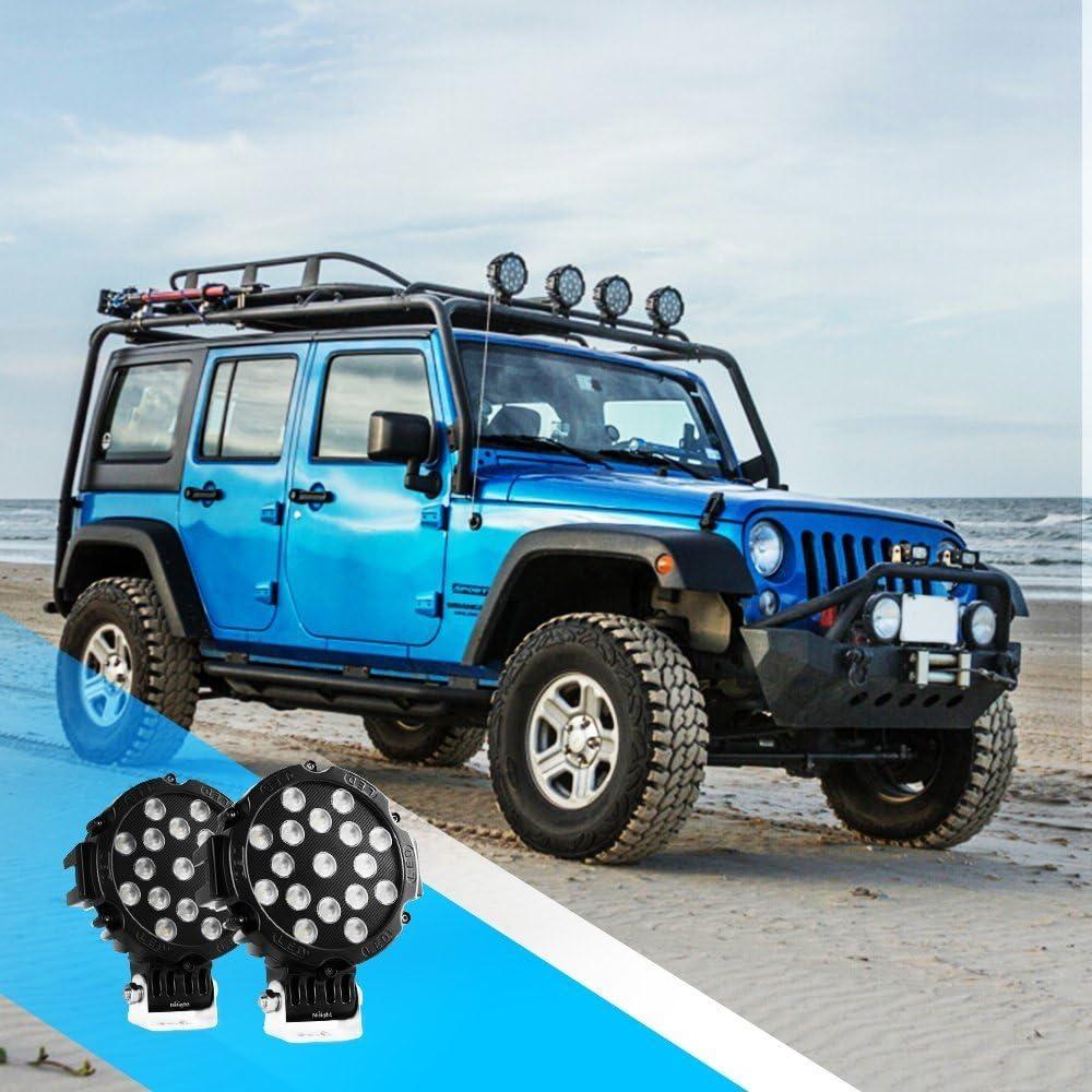 imageNilight Led Light Bar 2PCS 7quot 51w 5100LM Red Round Spot LED Light Pod Off Road Fog Driving Roof Bar Bumper for Jeep Truck ATV UTV SUVBlack