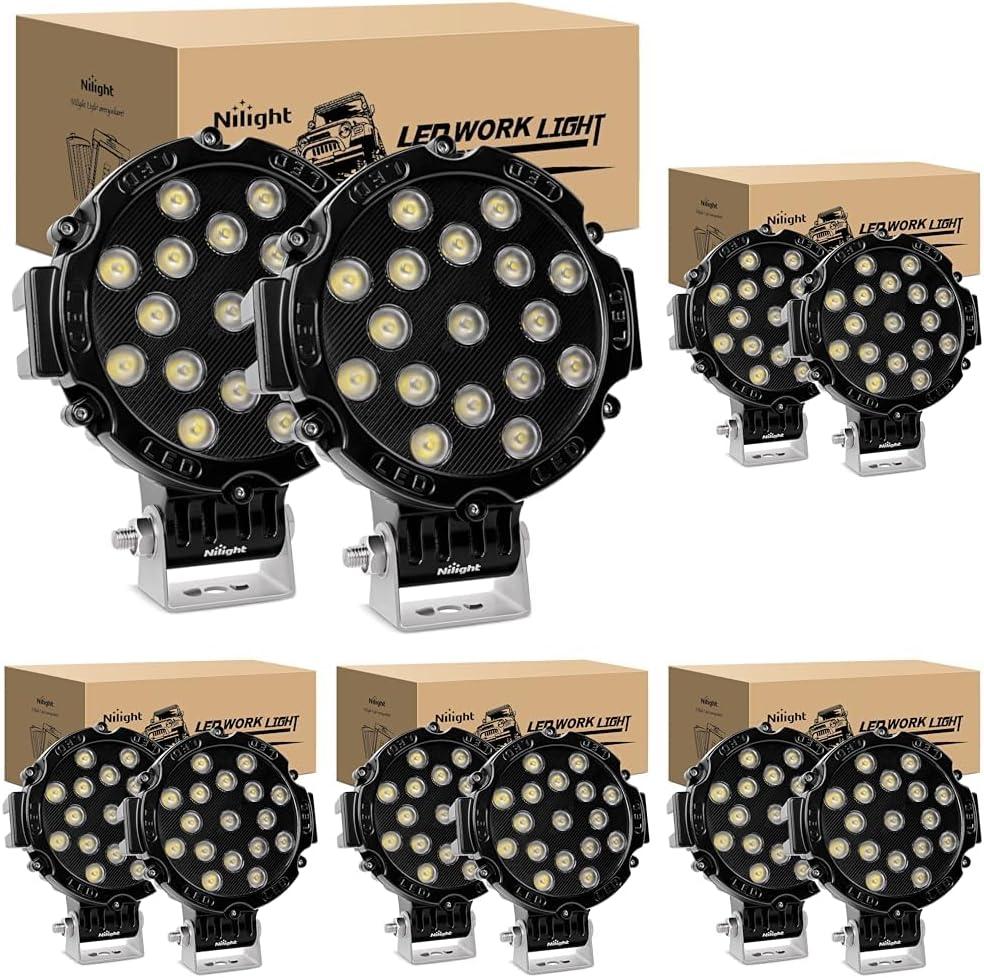 imageNilight Led Light Bar 2PCS 7quot 51w 5100LM Red Round Spot LED Light Pod Off Road Fog Driving Roof Bar Bumper for Jeep Truck ATV UTV SUVBlack