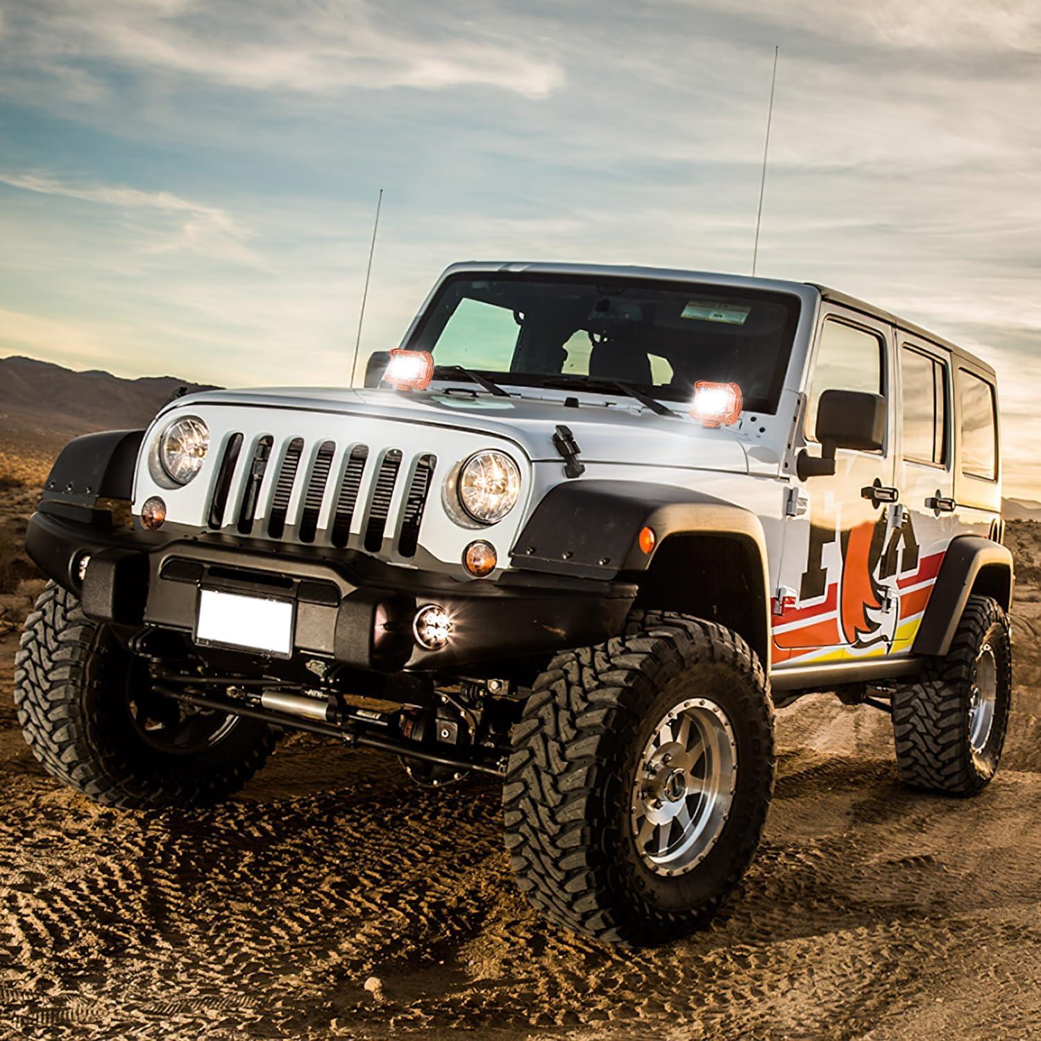 imageNilight Led Light Pods 2PC 4Inch 60W Flood Spot Combo Triple Row Driving Lamp Roof Bumper Off Road LED Work Lights Pods for Van Camper Wagon Car Pickup Golf Cart ATV UTV SUV Truck Boat 4x42Pcs Amber Shell with White Light