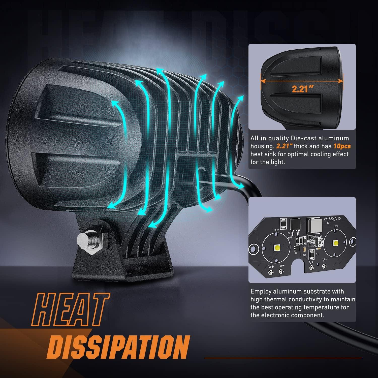 imageNilight Led Pods 2Pcs 18W 1260LM Flood Off Road Lights Super Bright Driving Work Fog Lamps for Trucks Pickup Golf Cart SUV ATV UTV 4x4 Van Camper Boat2Pcs 20w Led Light wWiring Harness