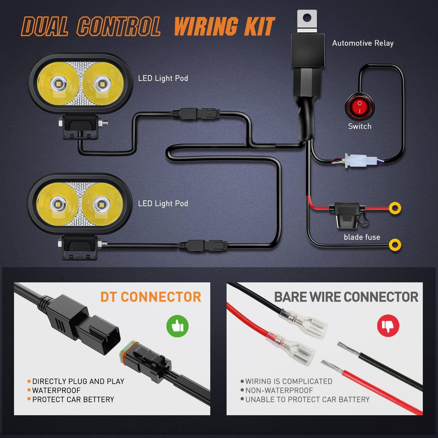 imageNilight Led Pods 2Pcs 18W 1260LM Flood Off Road Lights Super Bright Driving Work Fog Lamps for Trucks Pickup Golf Cart SUV ATV UTV 4x4 Van Camper Boat2Pcs 20w Led Light wWiring Harness