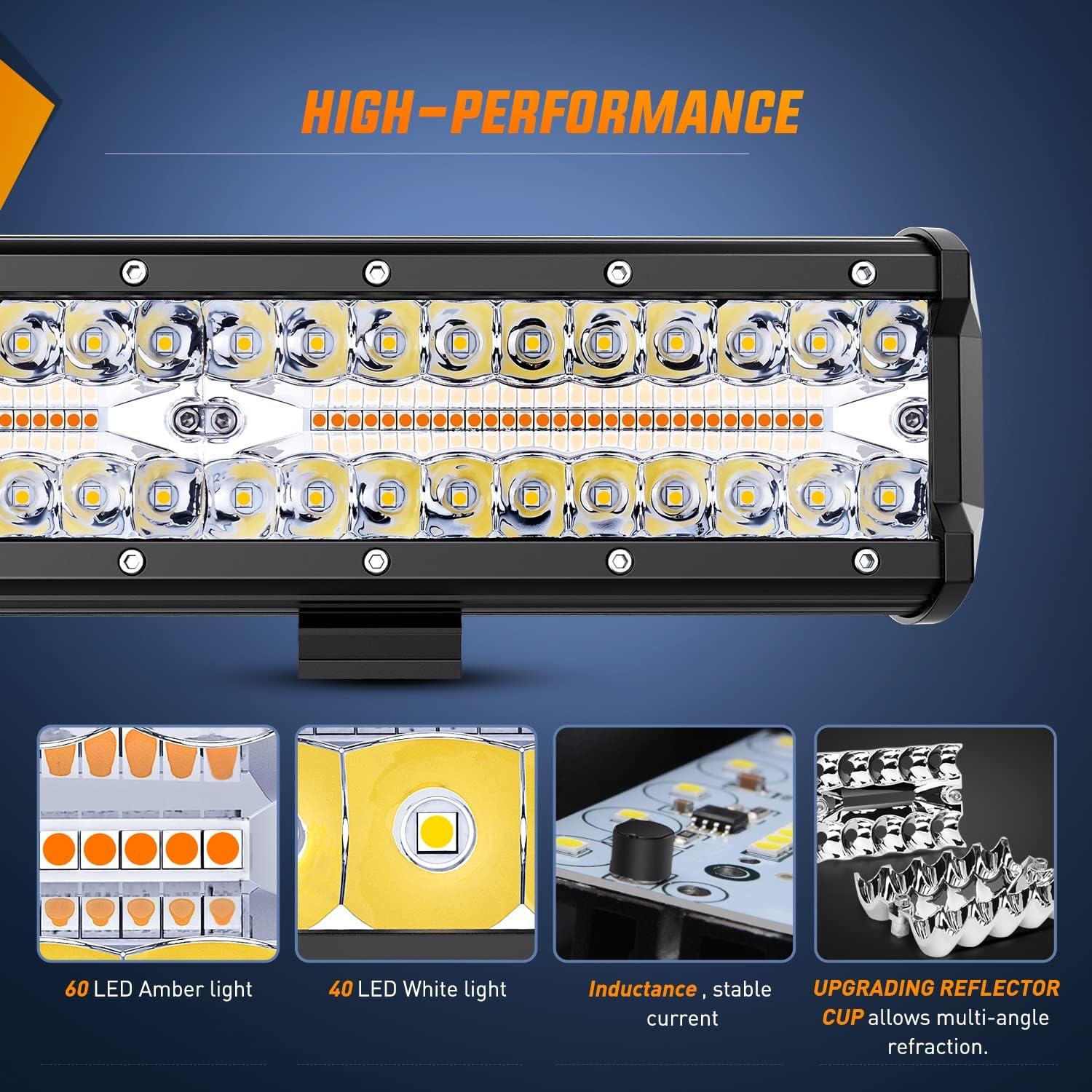 imageNilight ZH411A 12Inch 12 Inch 300W Triple Row Flood Spot Combo 30000LM Led Off Road Lights for Trucks with 16AWG Wiring Harness Kit2 Years Warranty1PC Amber White 6 Modes Lights Wiring