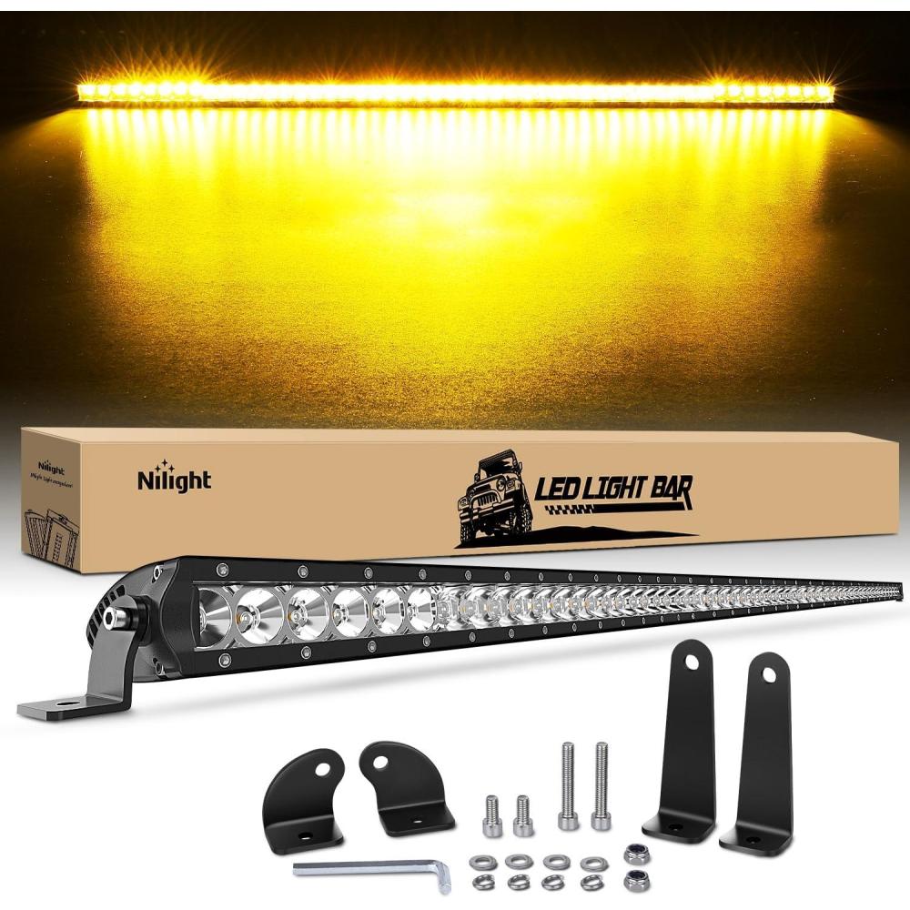 imageNilight  40007CA 51Inch 250W Super Slim Spot Flood Combo Bar Driving Fog Single Row Off Road LED Lights2 Style Mounting Brackets WhiteAmber