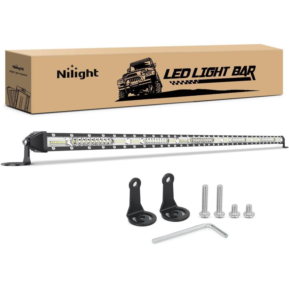 imageNilight 40007CA 51Inch 250W Super Slim Spot Flood Combo Bar Driving Fog Single Row Off Road LED Lights2 Style Mounting Brackets WhiteWhite 50Inch 130LED Slim