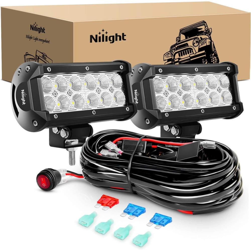 imageNilight  4PCS 36W 65 Inch Flood LED Light Bar Off Road Super Bright Driving Fog Boat Driving LED Work Light for Jeep2Pcs 36W Led Pods wWiring Harness