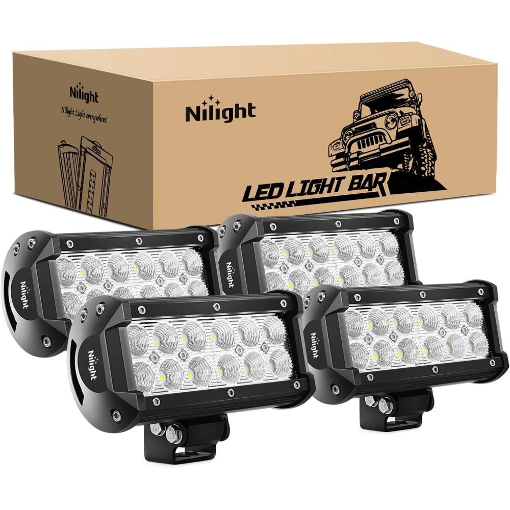 imageNilight  4PCS 36W 65 Inch Flood LED Light Bar Off Road Super Bright Driving Fog Boat Driving LED Work Light for JeepClear