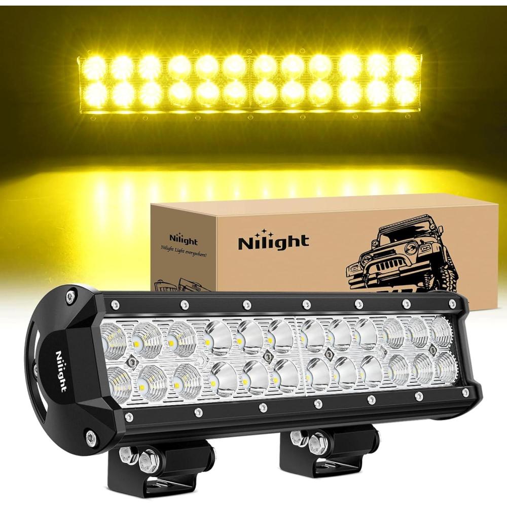 imageNilight  NI06A72W 12Inch 72W Spot Flood Combo Led Light Bar Off Road Lights Boat Lights Fog Light Driving Lights LED Work Light for Trucks 2 Years Warranty WhiteYellow