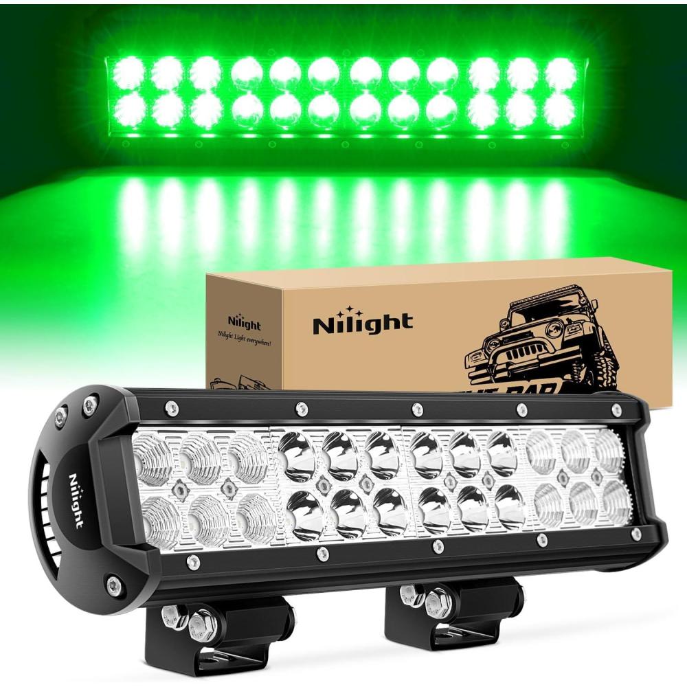 imageNilight NI06A72W 12Inch 72W Spot Flood Combo Led Light Bar Off Road Lights Boat Lights Fog Light Driving Lights LED Work Light for Trucks 2 Years Warranty WhiteGreen