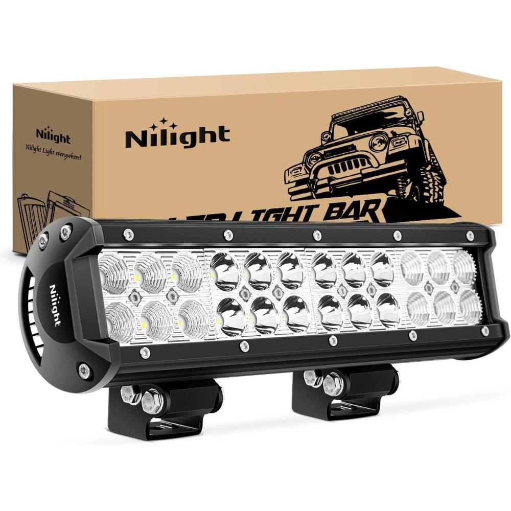 imageNilight  NI06A72W 12Inch 72W Spot Flood Combo Led Light Bar Off Road Lights Boat Lights Fog Light Driving Lights LED Work Light for Trucks 2 Years Warranty WhiteWhite