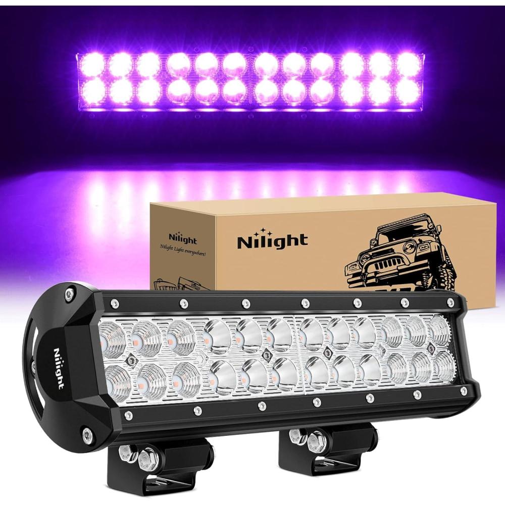 imageNilight  NI06A72W 12Inch 72W Spot Flood Combo Led Light Bar Off Road Lights Boat Lights Fog Light Driving Lights LED Work Light for Trucks 2 Years Warranty WhitePurple
