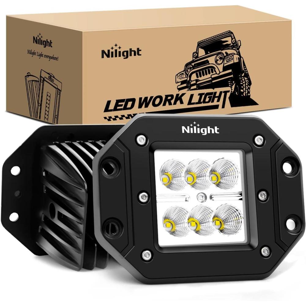 imageNilight  NI23C18W 2PCS 18W Flood LED Work Light Driving Lights Led Light Bar Off Road Led Lights Flush Mount for Jeep Truck Tacoma Bumper ATV UTV2 Years Warranty2PCS 18W Flood Flush Mount