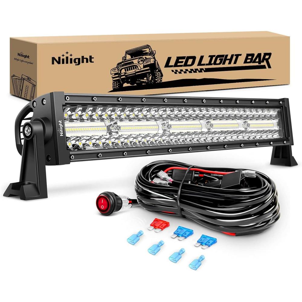 imageNilight ZH001 20Inch 126W Spot Flood Combo Led Off Road Led Light Bar 2PCS 18w 4Inch Flood LED Pods With 16AWG Wiring Harness Kit2 Lead 2 Years Warranty22Inch Light Wiring Harness