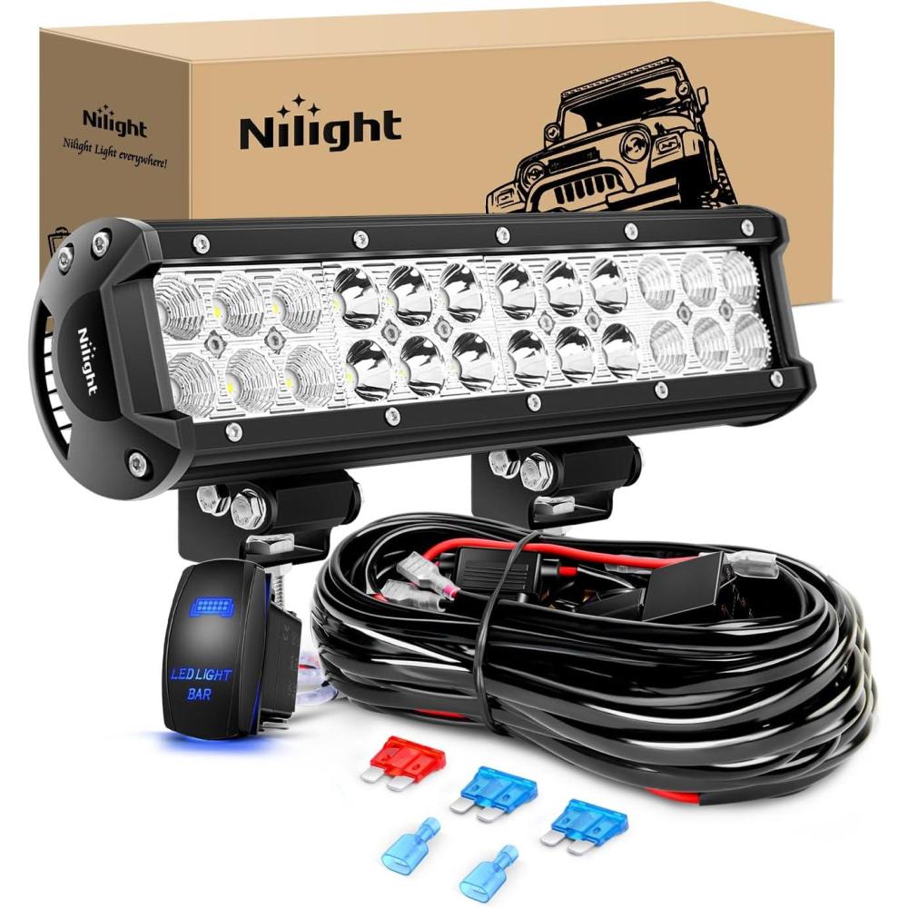 imageNilight ZH084 LED Light Bar 12Inch 72W Spot Flood Combo LED Off Road Lights 12V 5Pin Rocker Switch Wiring Harness Kit One Lead 2 Years Warranty12 Inch 72W light Wiring Harness