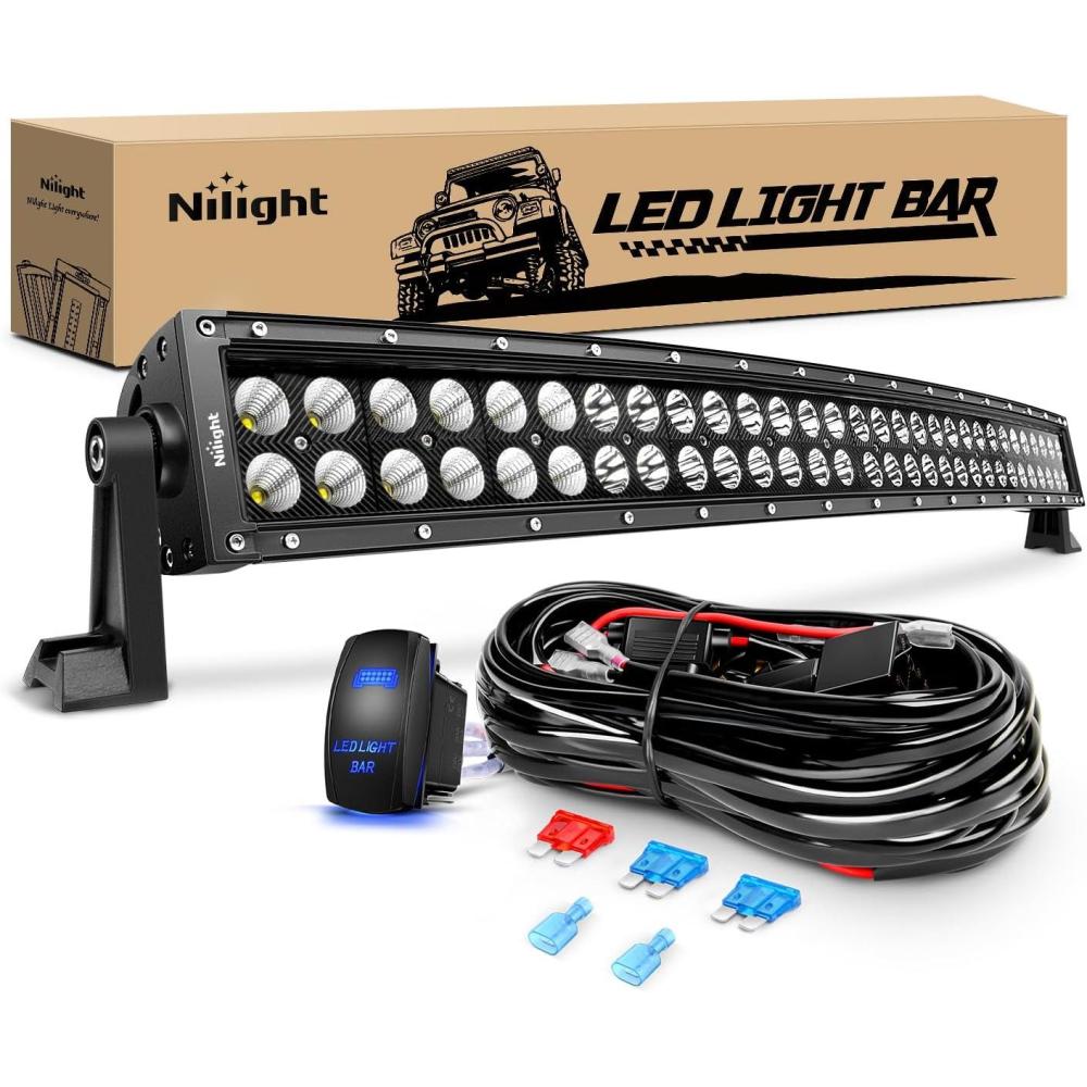imageNilight  ZH410 32Inch 180W Curved LED Light Bar Work Light Spot Flood Combo Offroad Driving Lights with 16AWG Wiring Harness Kit 2 Year Warranty32Inch Curved 180W Light Wiring Harness