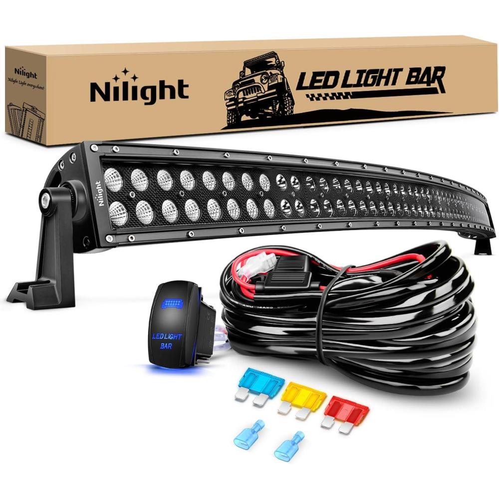 imageNilight ZH410 32Inch 180W Curved LED Light Bar Work Light Spot Flood Combo Offroad Driving Lights with 16AWG Wiring Harness Kit 2 Year Warranty50Inch Curved Light with Wiring Harness