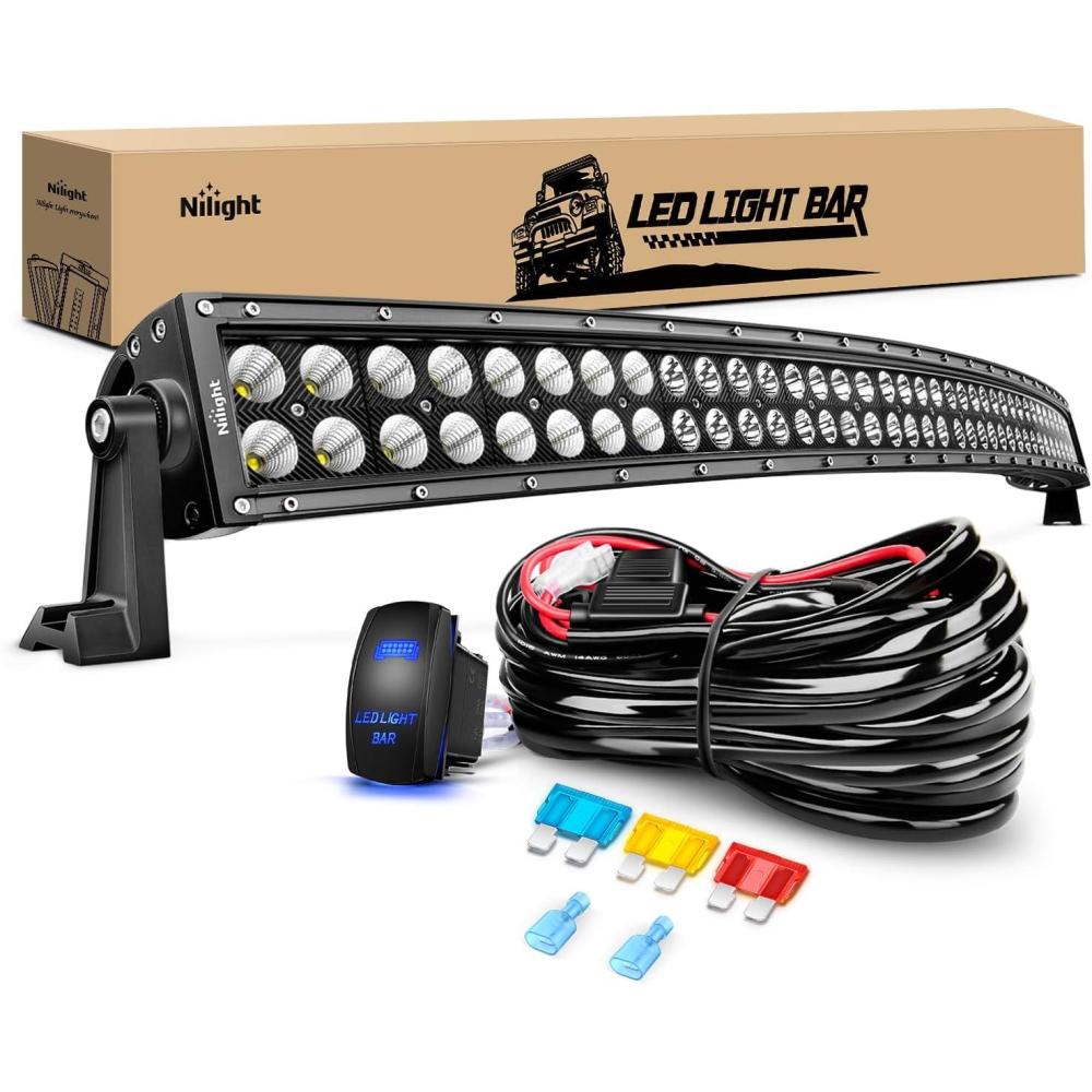imageNilight ZH410 32Inch 180W Curved LED Light Bar Work Light Spot Flood Combo Offroad Driving Lights with 16AWG Wiring Harness Kit 2 Year Warranty54Inch Curved 312W Light Wiring Harness