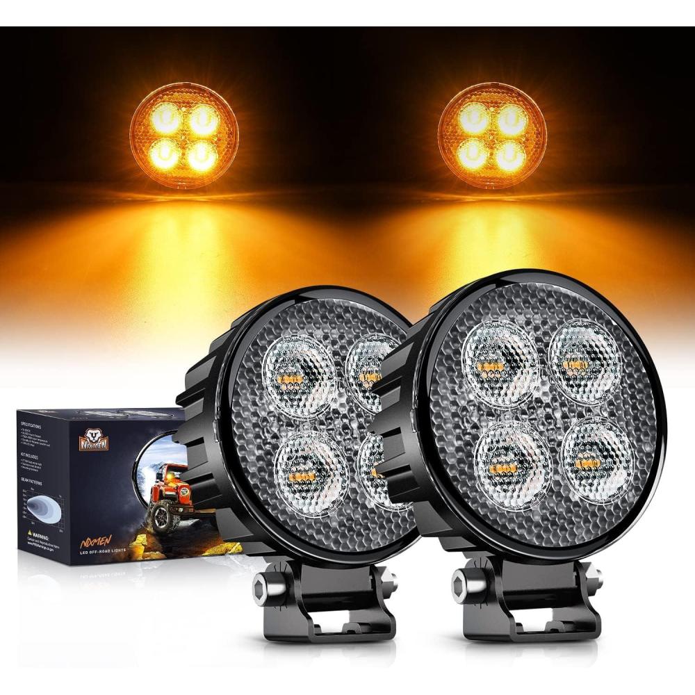 imageNilight 2 PCS 3 Inch LED Pods Round 1500LM Builtin EMC Work Light 90 Flood Beam Angle Offroad Side Lights w 16AWG DT Wiring Kit for Tractor Truck Boat ATV UTVAmber