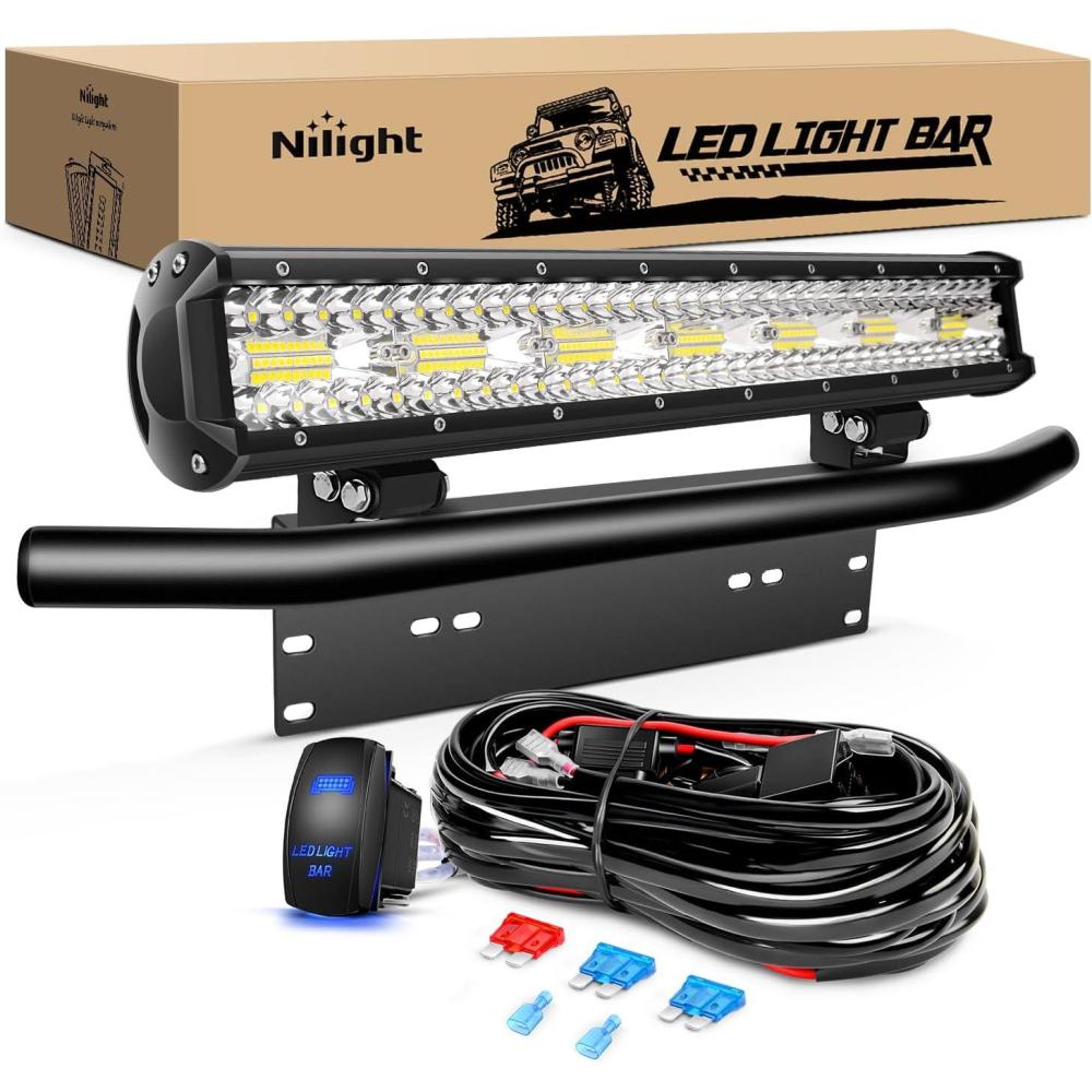 imageNilight 20 Inch 420W LED Light Bar Triple Row Flood Spot Combo 42000LM Driving Boat Led Off Road Lights with 12V OnOff 5 Pin Rocker Switch 16AWG Wiring Harness Kit 2 Years Warranty20Inch Lights Wiring Harness Bracket