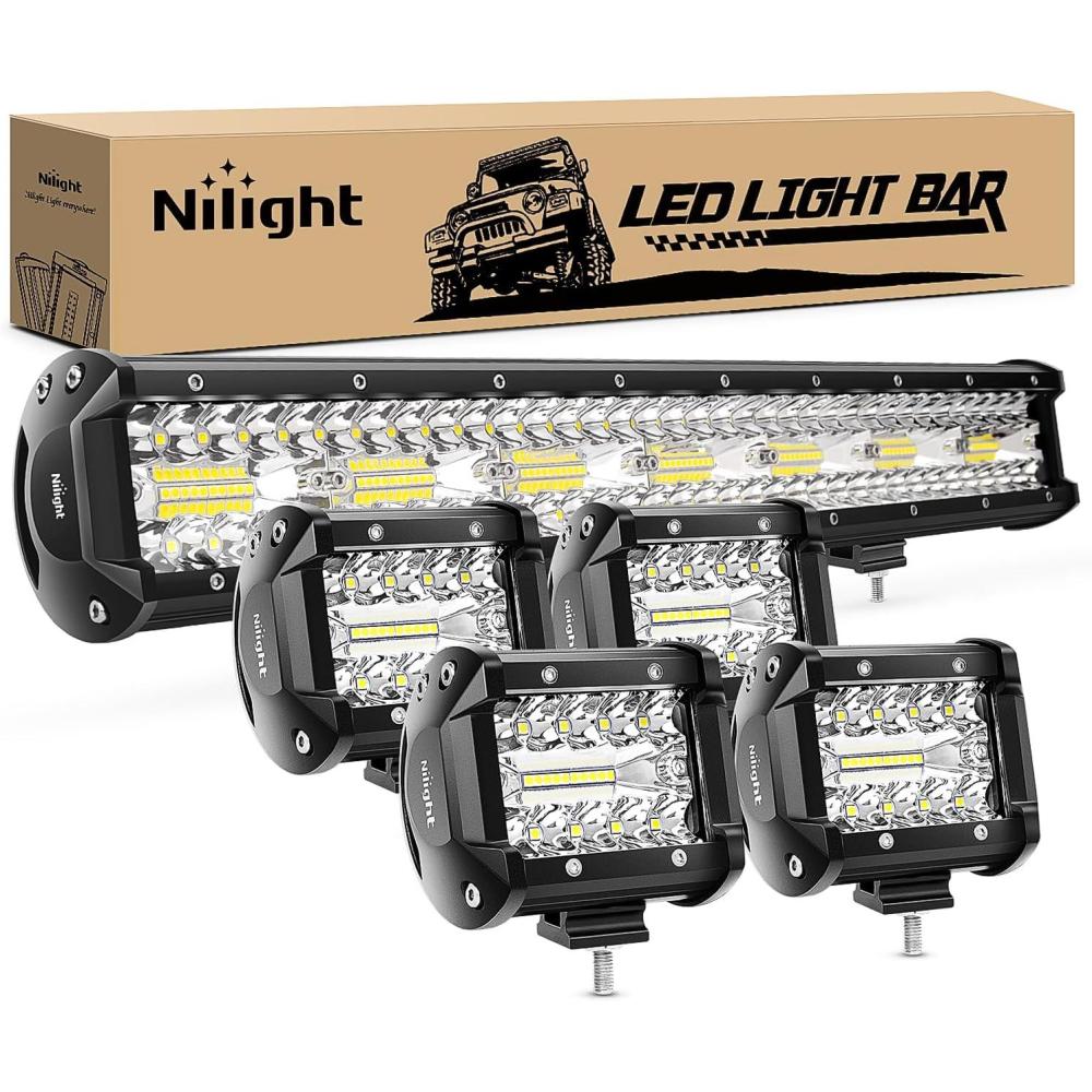 imageNilight 20 Inch 420W LED Light Bar Triple Row Flood Spot Combo 42000LM Driving Boat Led Off Road Lights with 12V OnOff 5 Pin Rocker Switch 16AWG Wiring Harness Kit 2 Years Warranty20Inch Lights 4PCS Led Pods