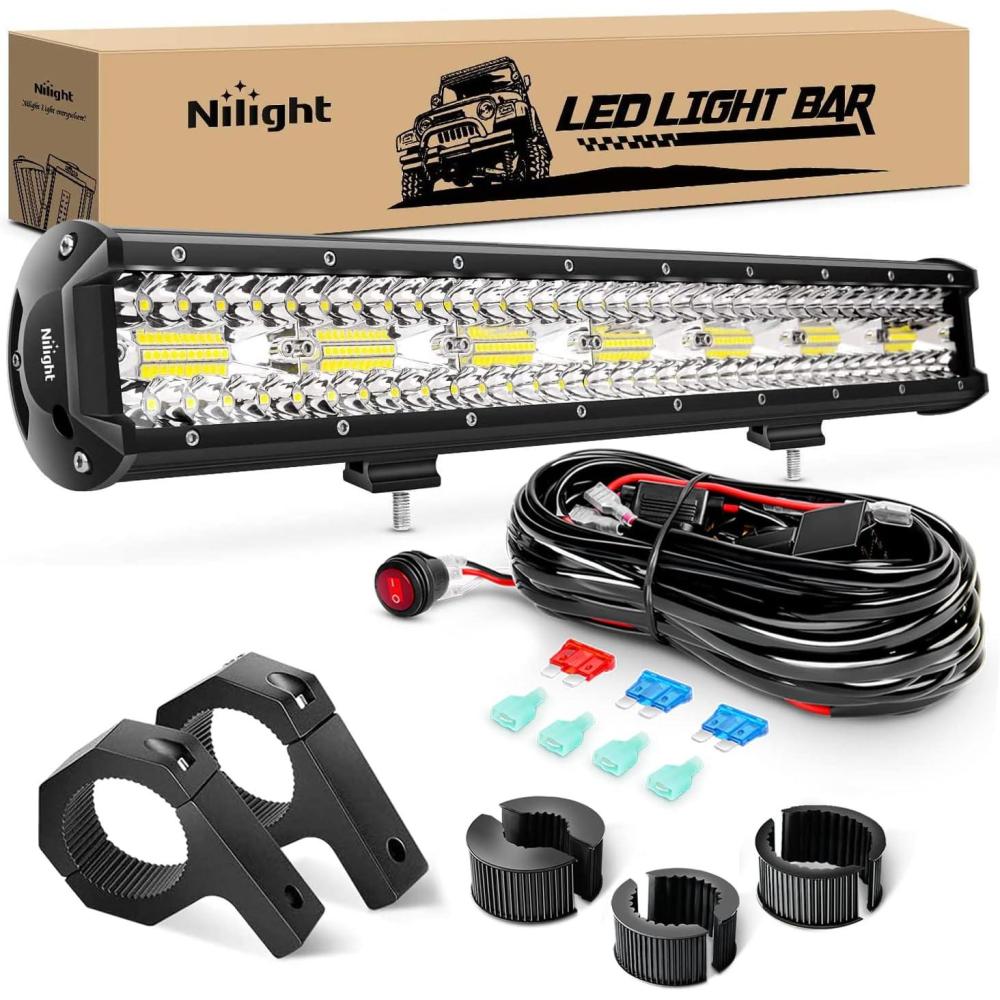 imageNilight 20 Inch 420W LED Light Bar Triple Row Flood Spot Combo 42000LM Driving Boat Led Off Road Lights with 12V OnOff 5 Pin Rocker Switch 16AWG Wiring Harness Kit 2 Years Warranty20Inch Lights  Wiring Harness Clamp