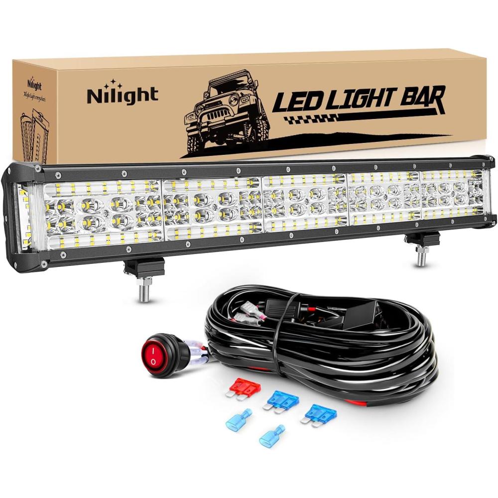 imageNilight 22 Inch Side Shooter LED Light Bar Quadruple Row Spot Flood Combo Lights wWiring Kit for Fog Driving Work Lighting on Truck Tractor SUV ATV UTV Golf Cart Boats22Inch Side Shooter Light  Wiring harness