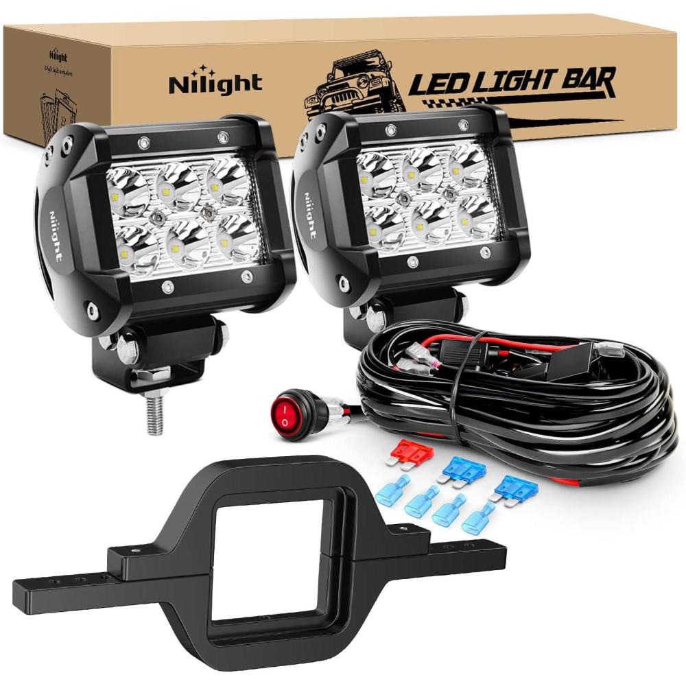 imageNilight 2PCS 18W Spot Driving Fog Light Off Road Led Lights Bar 2quot Tow Hitch Bracket with Wiring Harness Kit 2 Leads2Pcs Led Pods 2 tow hitch Wiring Harness