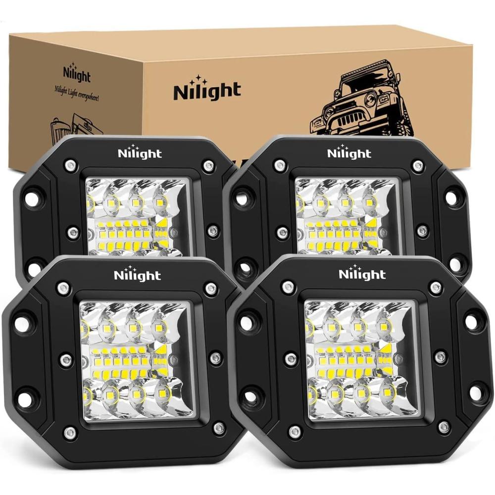 imageNilight 2PCS 42W Flush Mount LED Light Pods Spot Flood Combo Backup Reverse Driving Headlamp Mount on Bumper Grille for 4x4 Offroad Truck SUV4Pcs 42W LED Pods