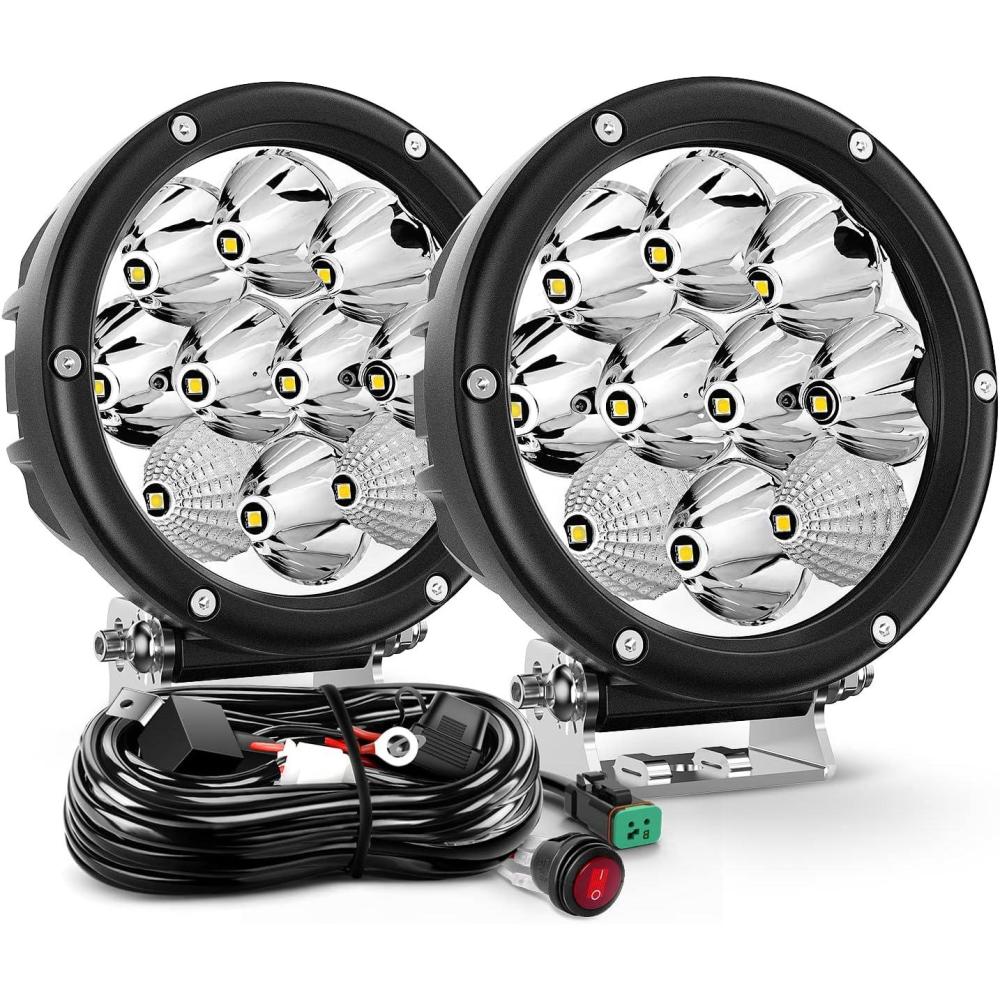 imageNilight 2PCS 7Inch 85W LED Driving Light 10200LM IP68 Spot Flood Combo Round Builtin EMC Offroad Lights with 14AWG DT Connector Wiring Harness Kit for Truck ATV UTV SUV2Pcs 57Inch Lights Wiring harness