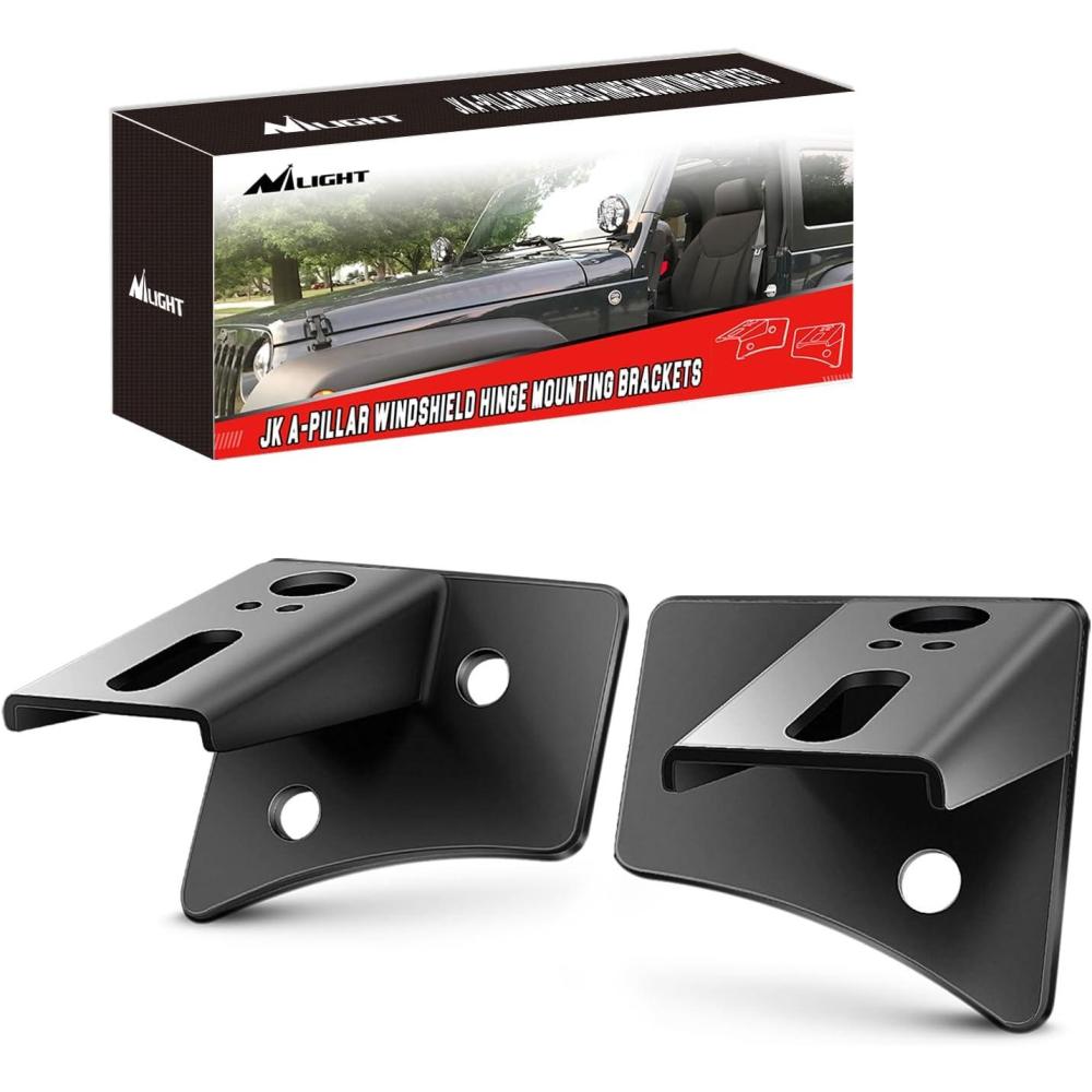 imageNilight 2Pcs Windshield Hinge Mounting Brackets Dual APillar for Offroad LED Fog Light Pods for 2018 2019 2020 2021 2022 2023 Wrangler JL20202023 Gladiator JT 2 Years WarrantyBlackAPillar JK 20072017