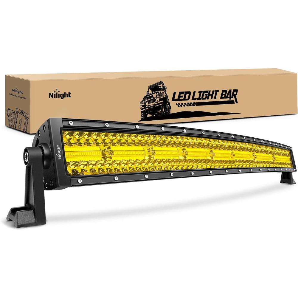 imageNilight 32 Inch 180W Spot Flood Combo Led Light Bar 2Pcs 18W 4Inch Spot LED Pods Driving Off Road Lights with 14AWG Wiring Harness Kit3 Leads for Van Car Pickup Golf Cart ATV UTV SUV Truck Boat33Inch 256LEDs Curved Yellow