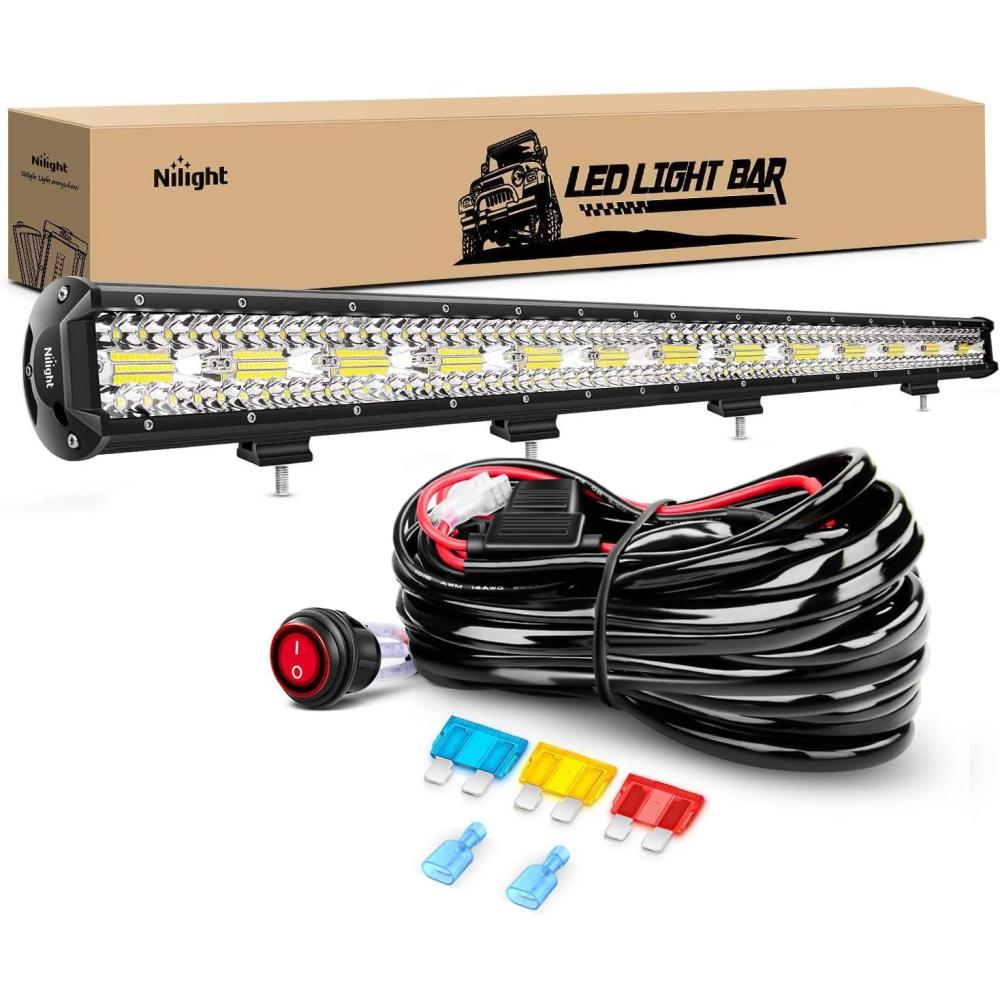 imageNilight 37Inch 780W LED Light Bar Triple Row Flood Spot Combo 78000LM Driving Off Road Lights with 12V Wiring Harness Kit for Truck Tractor Trailer Pickup SUV 4x4 Van Camper2 Years Warranty37Inch light bar Wiring Harness