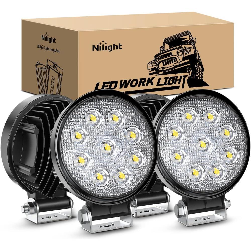 imageNilight 43 Inch Round Utility LED Work Light WIntegrated Toggle Switch 2PCS 72W 5760LM 150 Flood Lamp for Offroad Heavy Equipment Vehicles Truck Tractor Golf cart Boat ATV UTV4Pcs 27W Flood Lights
