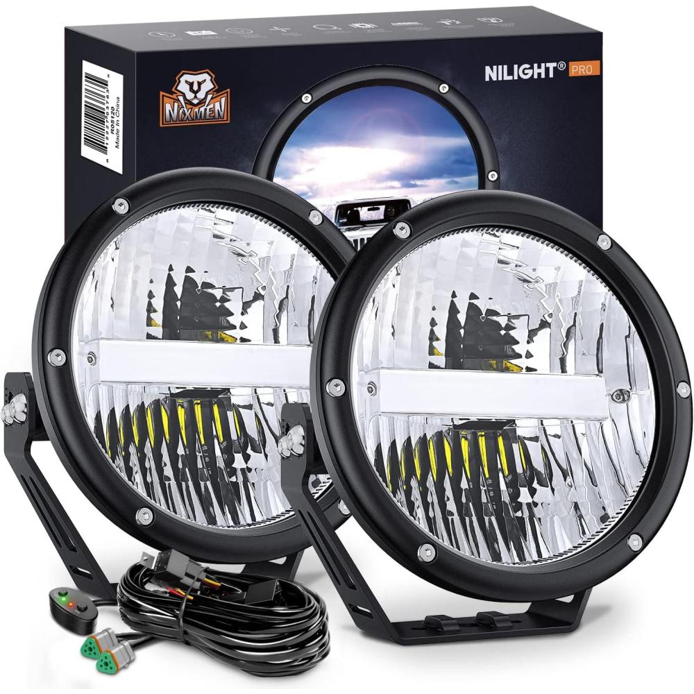 imageNilight 7 Inch Round Offroad Lights 2 PCS 120 W High Low Beam IP68 LED Driving Pods Builtin EMC with 14AWG DT Connector Wiring Harness Kit for Truck ATV UTV SUV2Pcs 7Inch Lights Wiring harness