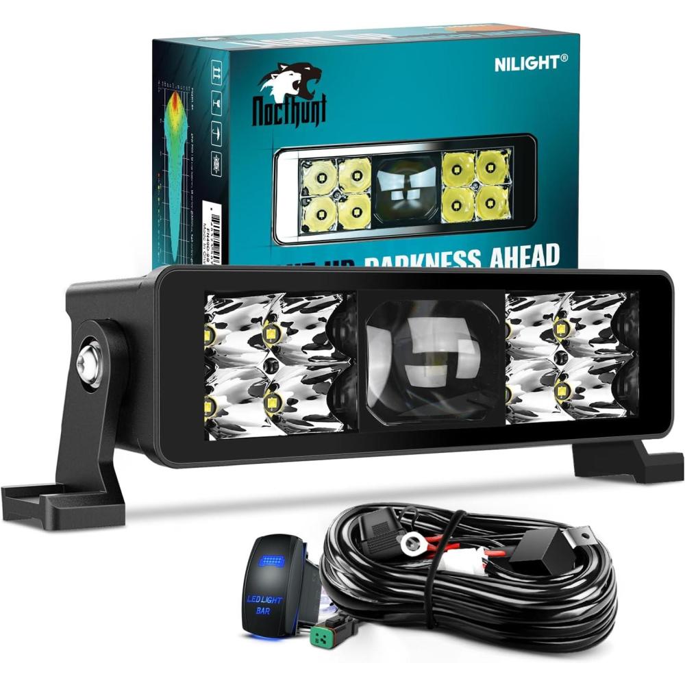 imageNilight LED Light Bar 14 Inch 21LED Dual Row Spot Flood Combo ScrewLess Night Vision Off Road Driving Lights w16AWG Rocker Switch Wiring Harness Kit8Inch 9Led Light Wiring Kit