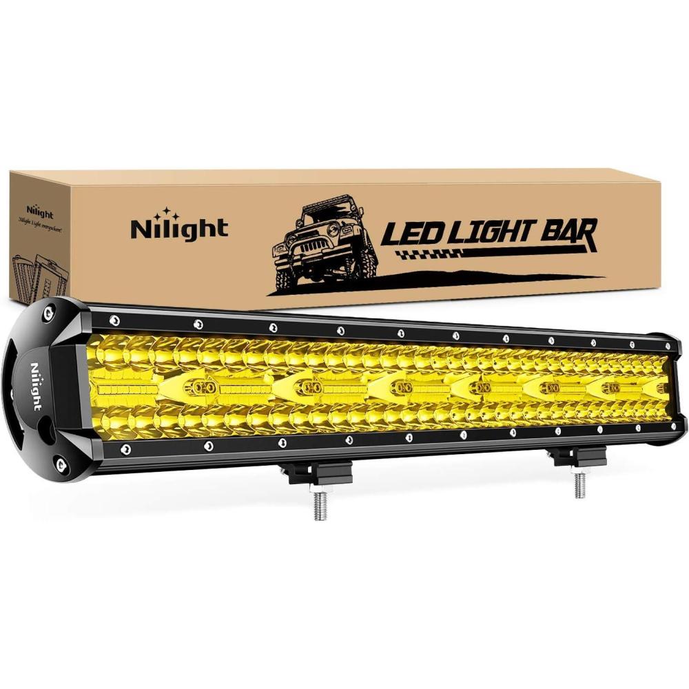 imageNilight LED Light Bar 20Inch 420W Flood Spot Combo Triple Row Driving Lamp Roof Bumper Off Road LED Work Lights Pods for Van Camper Wagon Car Pickup Golf Cart ATV UTV SUV Truck Boat 4x4Amber