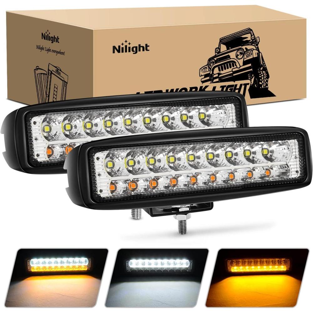 imageNilight LED Light Bar 2PCS 18W 6Inch Flood LED Pods Offroad Fog Light Waterproof for Boat SUV ATV 4WD Car Truck Golf Cart 12V 24V2 Years Warranty2Pcs WhiteAmber Lights