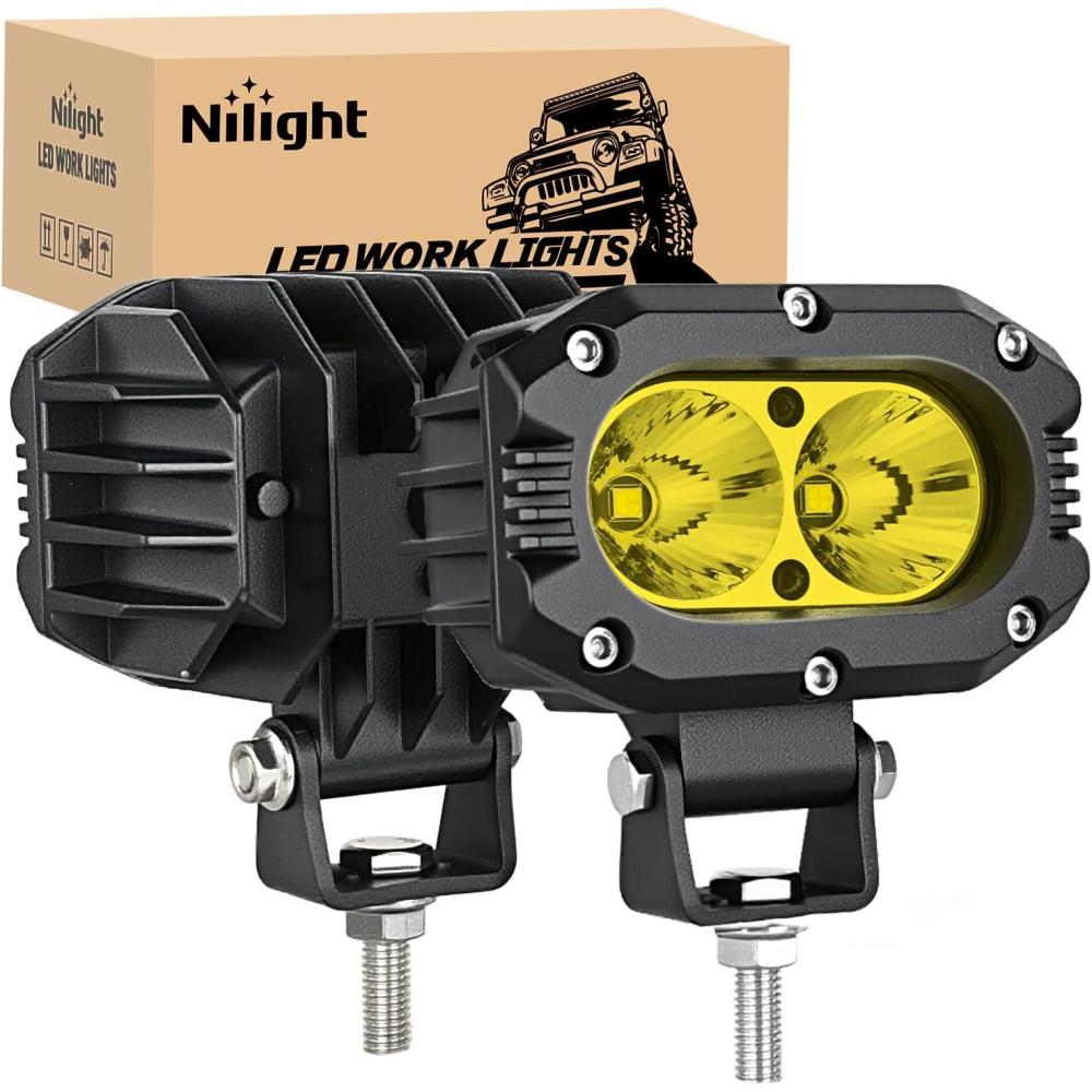 imageNilight LED Light Bar 2PCS 18W 6Inch Flood LED Pods Offroad Fog Light Waterproof for Boat SUV ATV 4WD Car Truck Golf Cart 12V 24V2 Years WarrantyYellow Flood Beam 4inch
