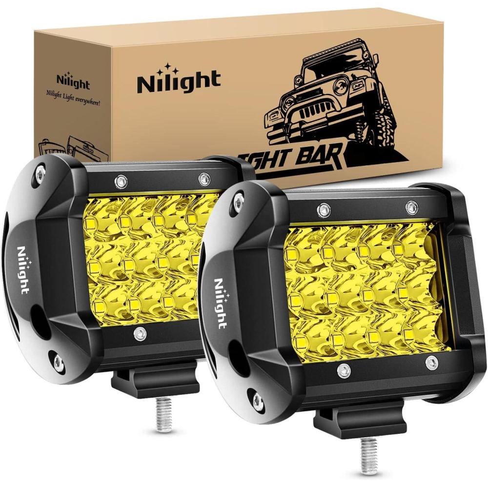 imageNilight LED Light Bar 2Pcs 4 Inch 36W Yellow Flood Spot Combo Triple Row Driving Lamp Roof Bumper Off Road LED Work Lights Pods for Van Camper Wagon Car Pickup Golf Cart ATV UTV SUV Truck Boat 4x42PCS 4Inch Amber Lights