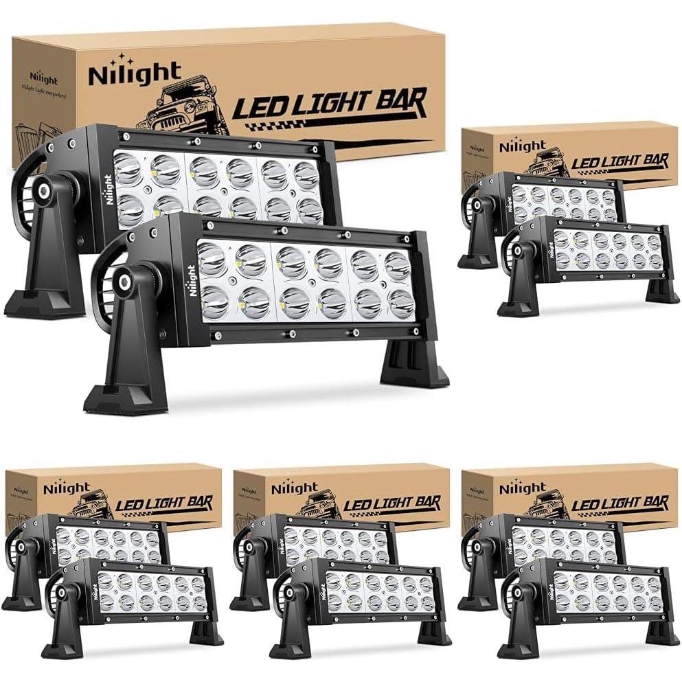 imageNilight LED Light Bar 2Pcs 75 Inch 36W 2520LM Spot Led Pods Fog Driving Lights Roof Bumper Off Road LED Work Light for Motorcycles Van Camper Wagon Car Pickup Golf Cart ATV UTV SUV Truck Boat 4x42PCS 36W Light Bar Pack of 5