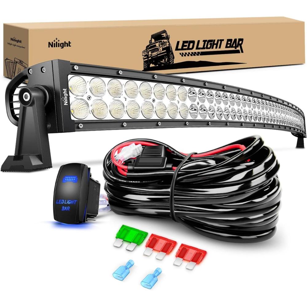 imageNilight LED Light Bar 32Inch 180W Spot Flood Combo Led Off Road Lights 12V 5Pin Rocker Switch LED Light Bar Wiring Harness Kit 2 Years Warranty ZH079 ClearWhite52Inch 300W Light Bar Wiring Harness